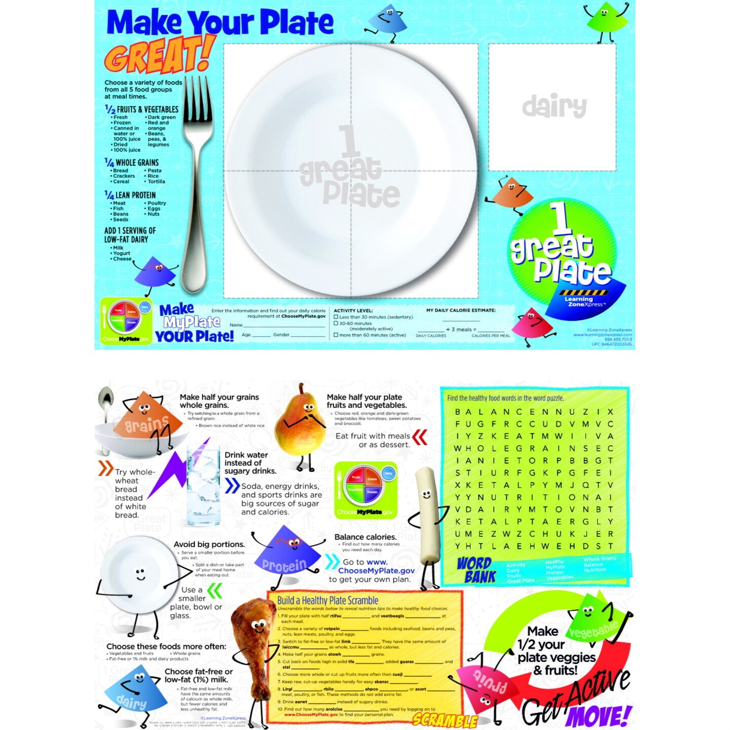 Learning ZoneXpress 1 Great Plate Handouts, 11 x 17 Inches, 2Sided, 50