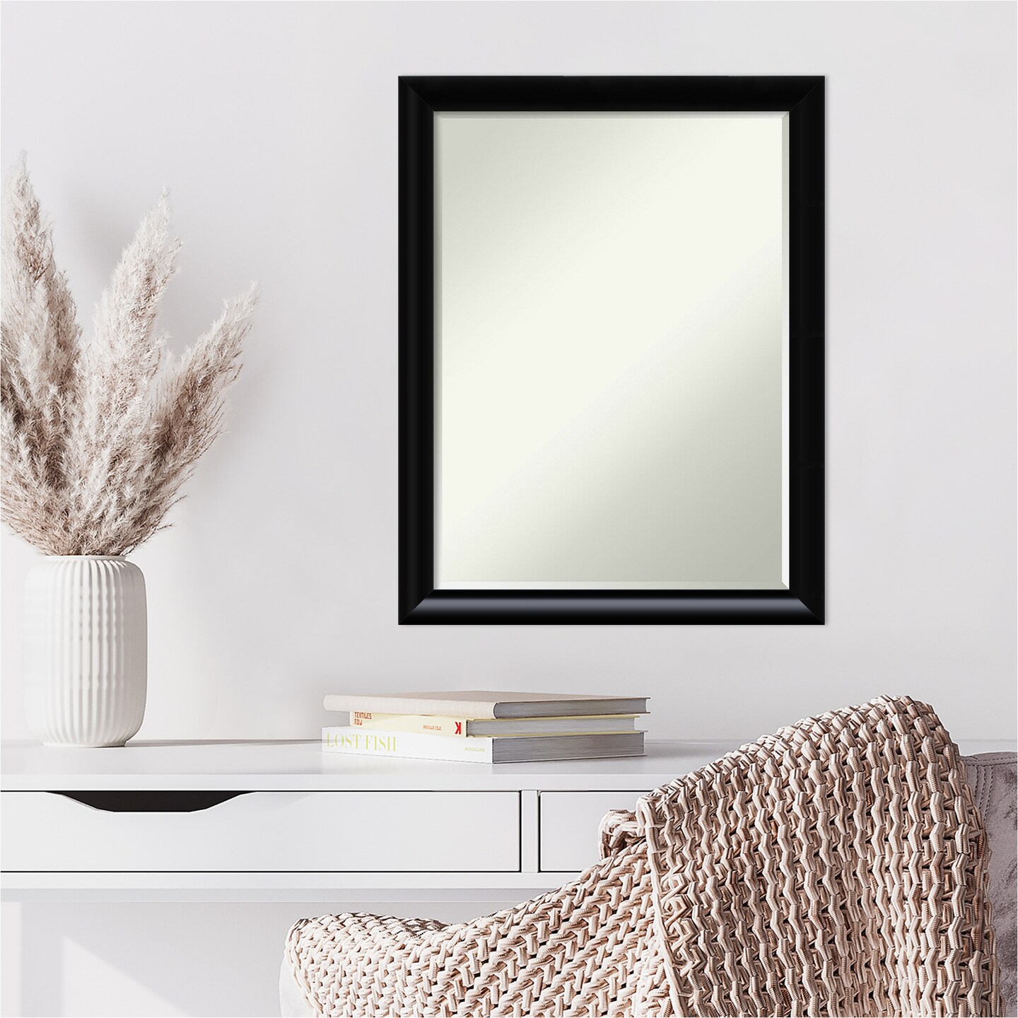 Petite Bevel Wood Wall Mirror, Steinway Black Scoop Frame