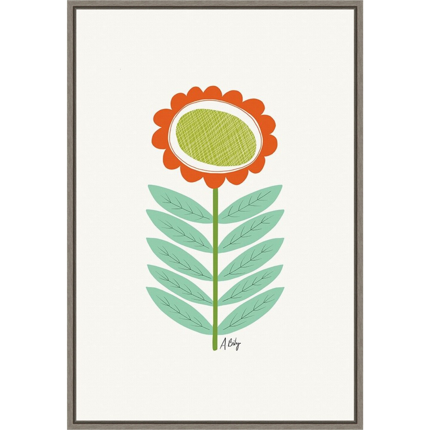 Mid Mod Flower No. 3 by Annie Bailey Art 16-in. W x 23-in. H. Canvas Wall Art Print Framed in Grey