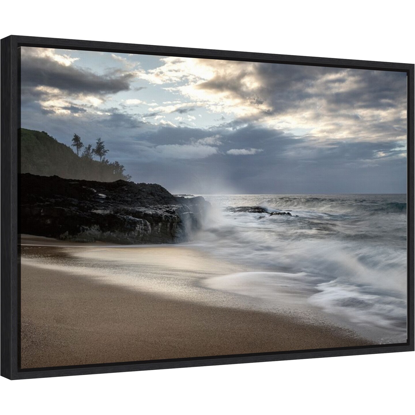 Secret Beach by D. Burt 23-in. W x 16-in. H. Canvas Wall Art Print Framed in Black