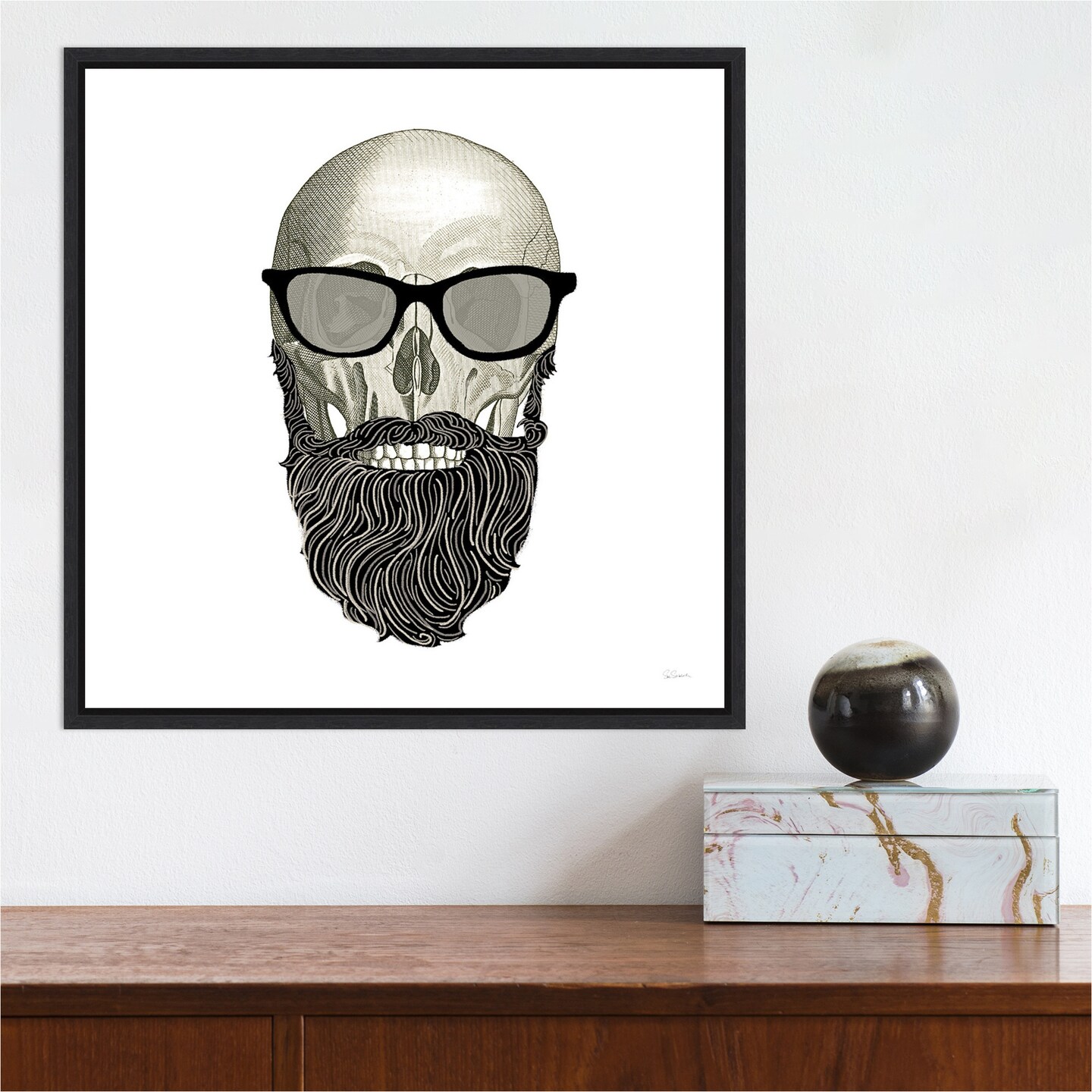 Hipster Skull I by Sue Schlabach 16-in. W x 16-in. H. Canvas Wall Art Print Framed in Black