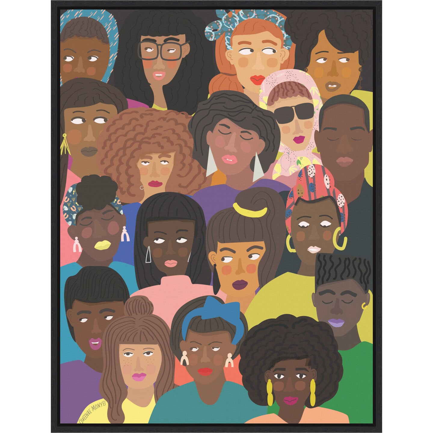 Black People United by Queenbe Monyei 18-in. W x 24-in. H. Canvas Wall Art Print Framed in Black