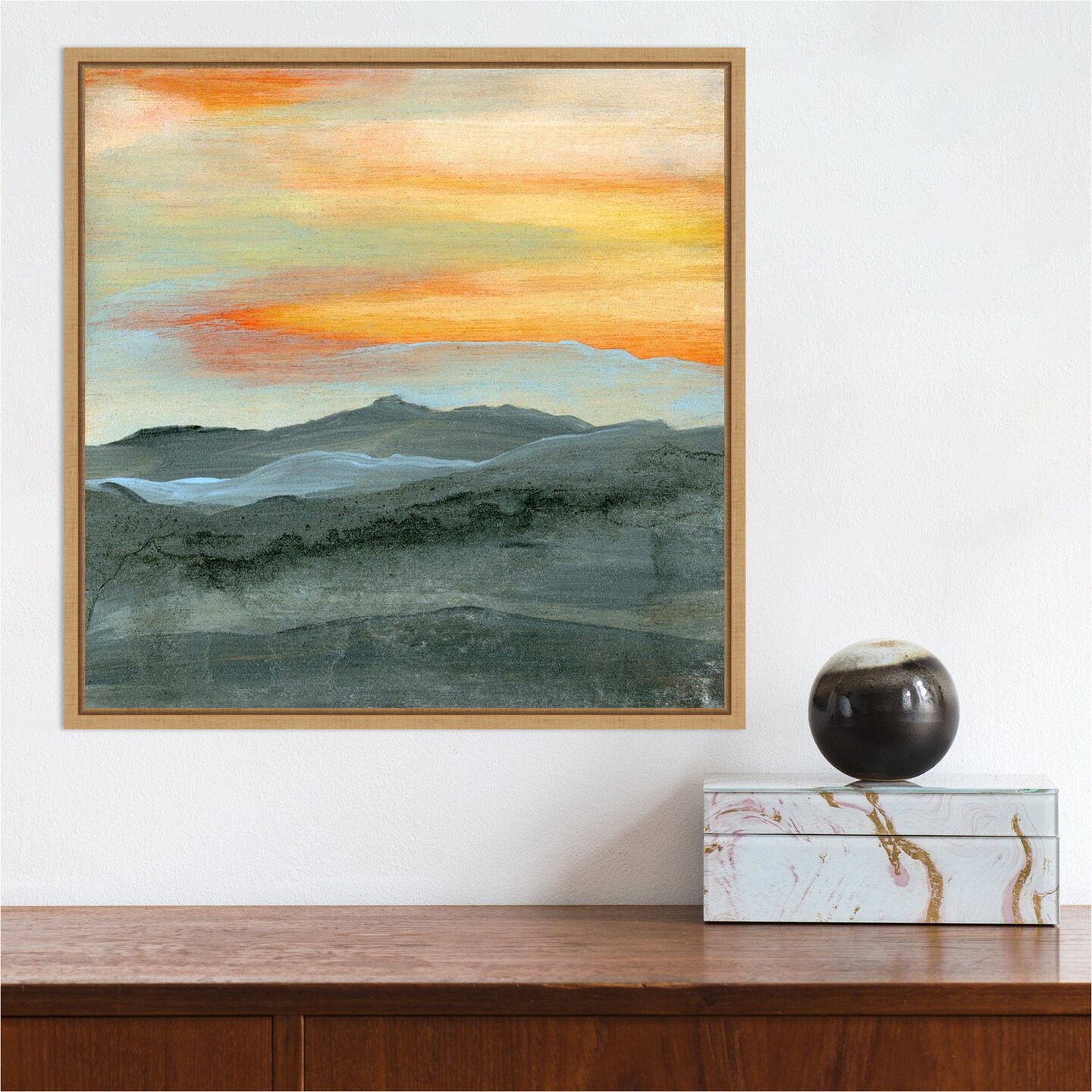 Over Blue Mountains by Karen Suderman 16-in. W x 16-in. H. Canvas Wall Art Print Framed in Natural