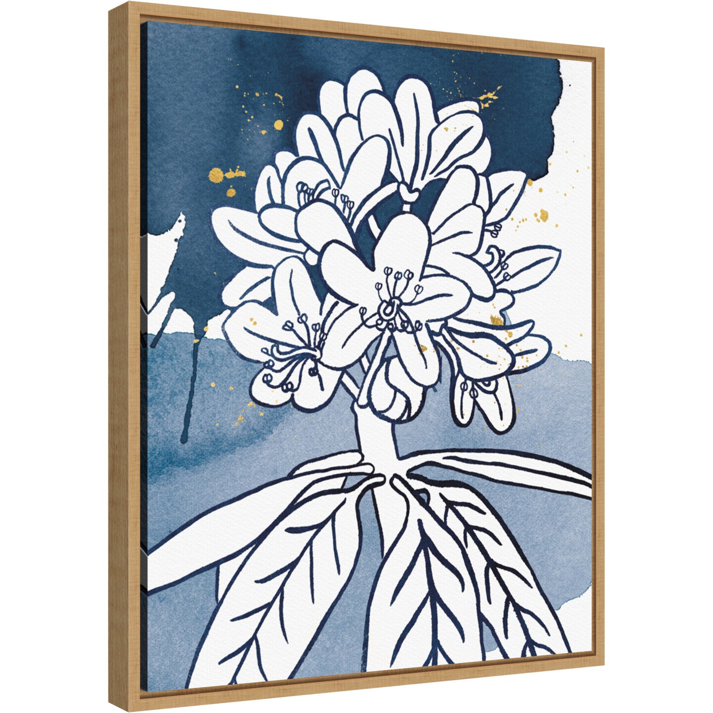 Indigo Blooms II by Wild Apple Portfolio 16-in. W x 20-in. H. Canvas Wall Art Print Framed in Natural