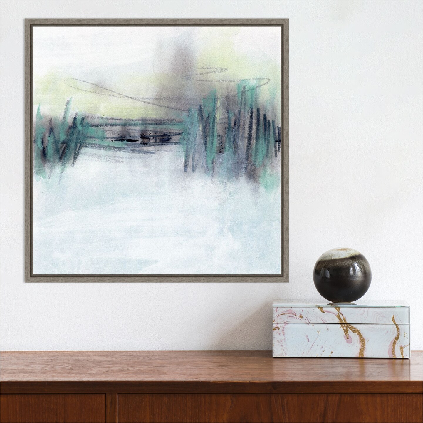 Treeline Borealis II by June Erica Vess 16-in. W x 16-in. H. Canvas Wall Art Print Framed in Grey
