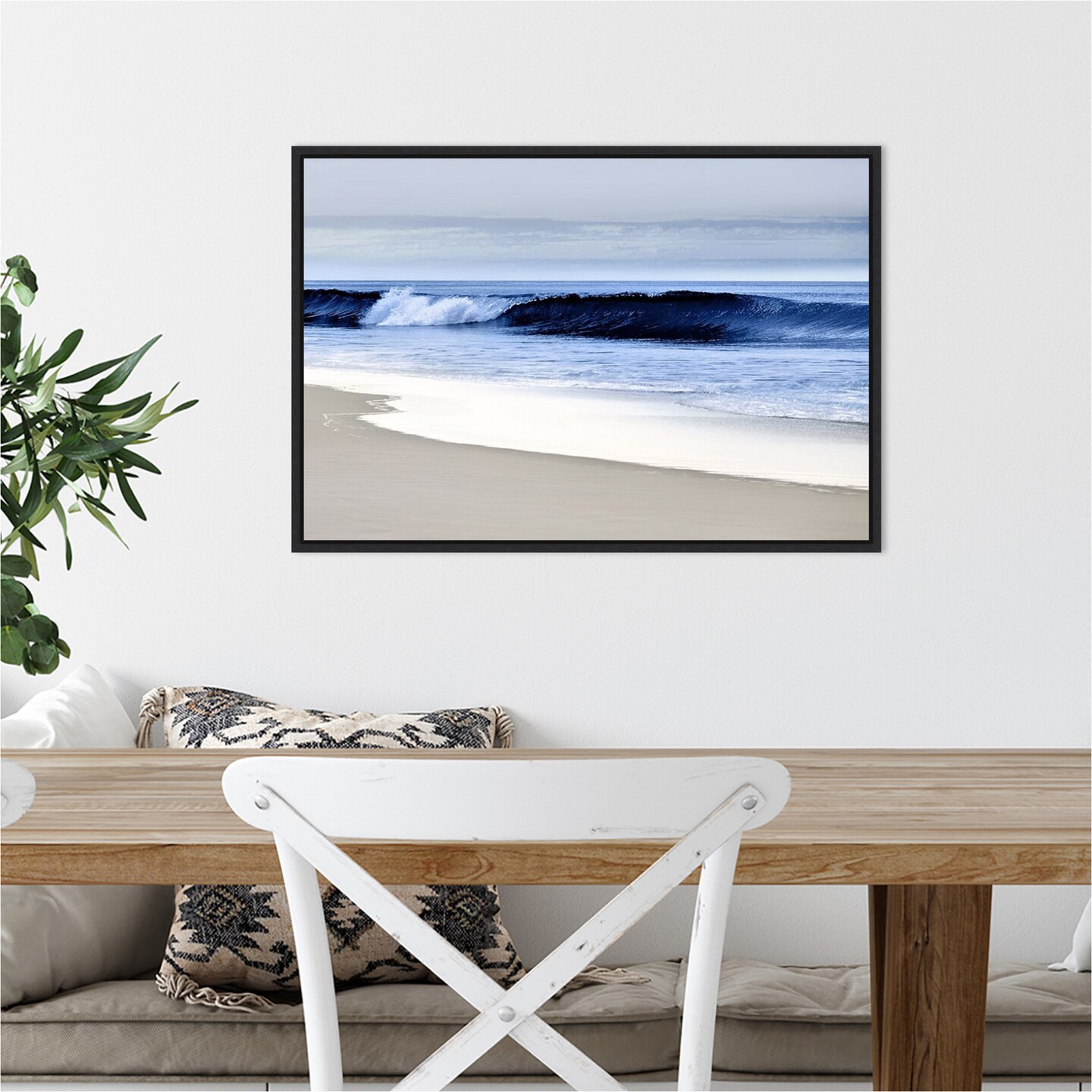 Blue Wave II (Beach) by Devon Davis 23-in. W x 16-in. H. Canvas Wall Art Print Framed in Black