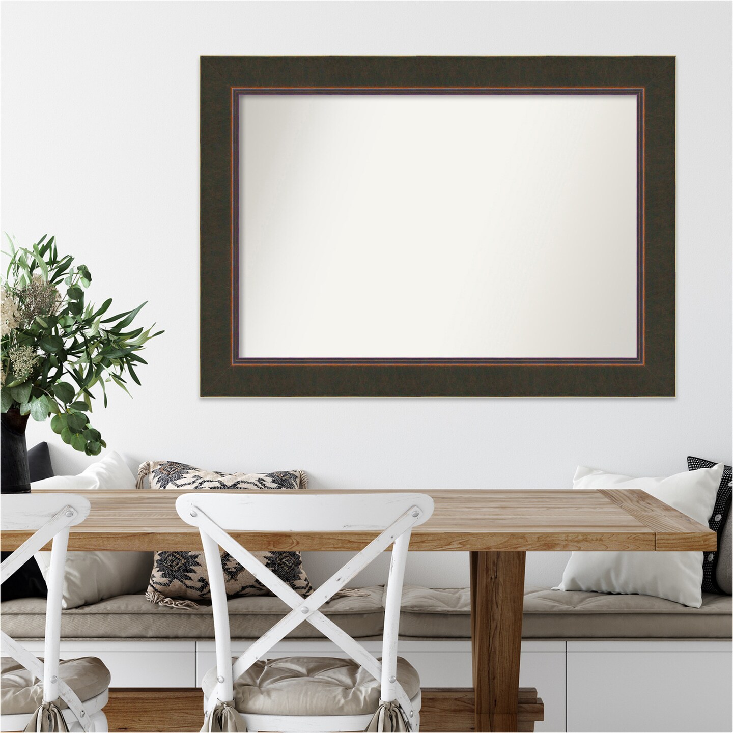 Amanti Art Non-Beveled Wood Wall Mirror, Milano Bronze Frame