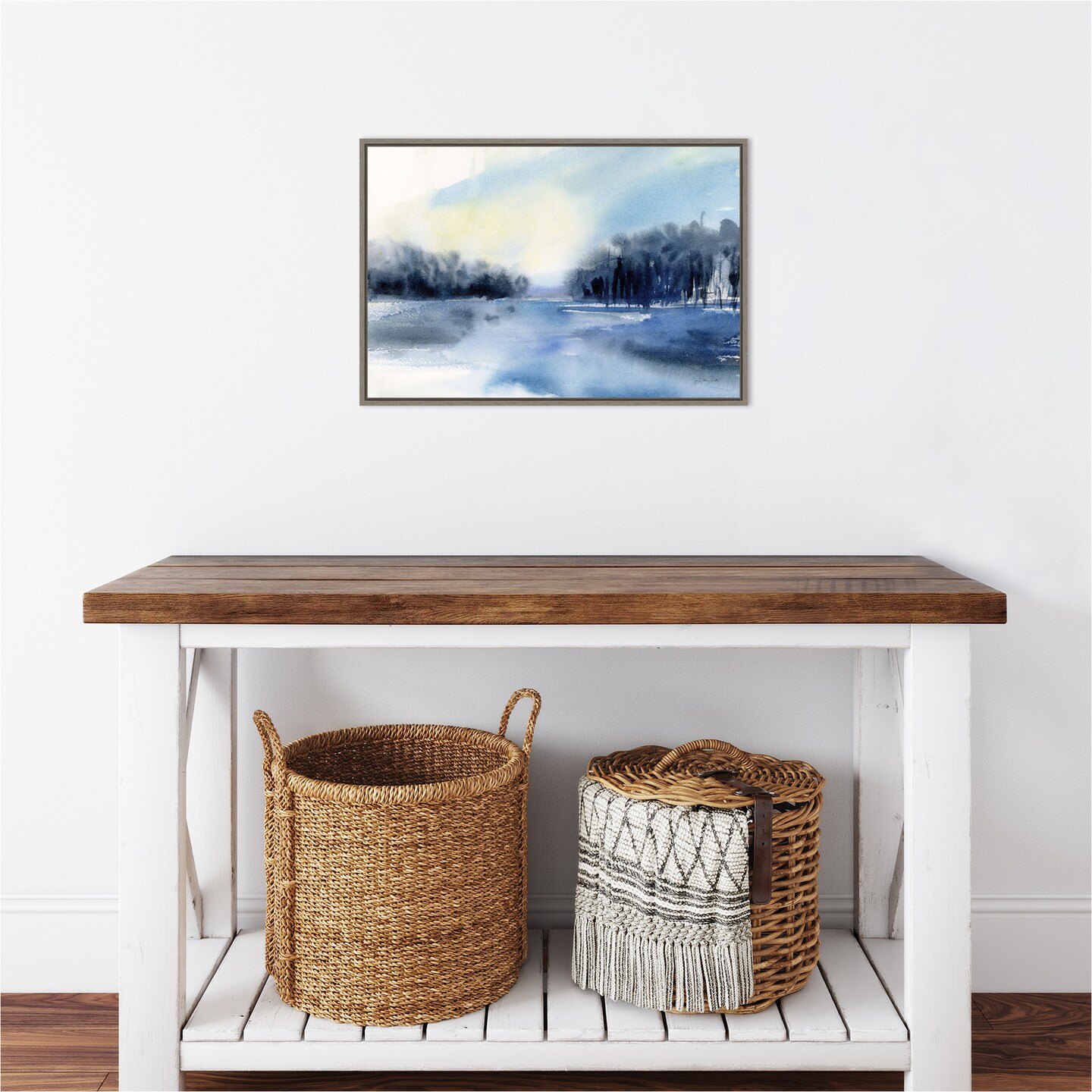 Winter River by Katrina Pete 23-in. W x 16-in. H. Canvas Wall Art Print Framed in Grey