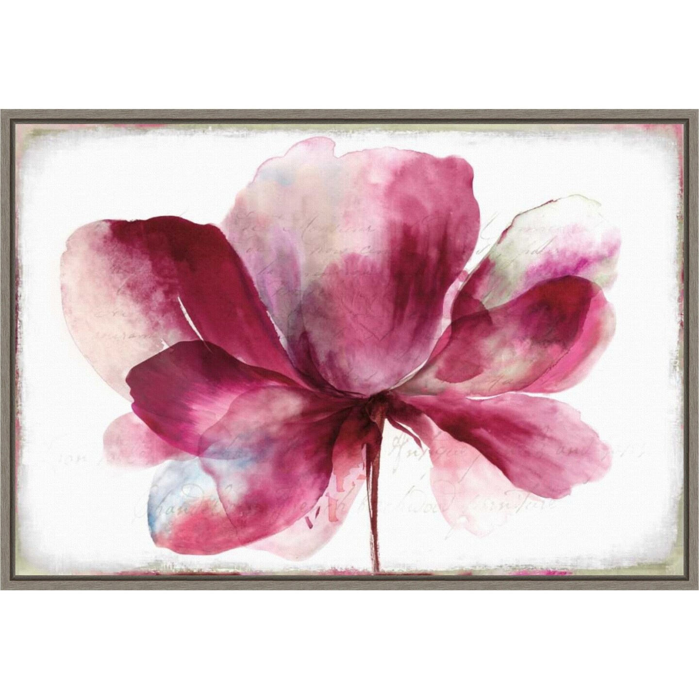 Lilya Red (Flower) by Asia Jensen 23-in. W x 16-in. H. Canvas Wall Art Print Framed in Grey