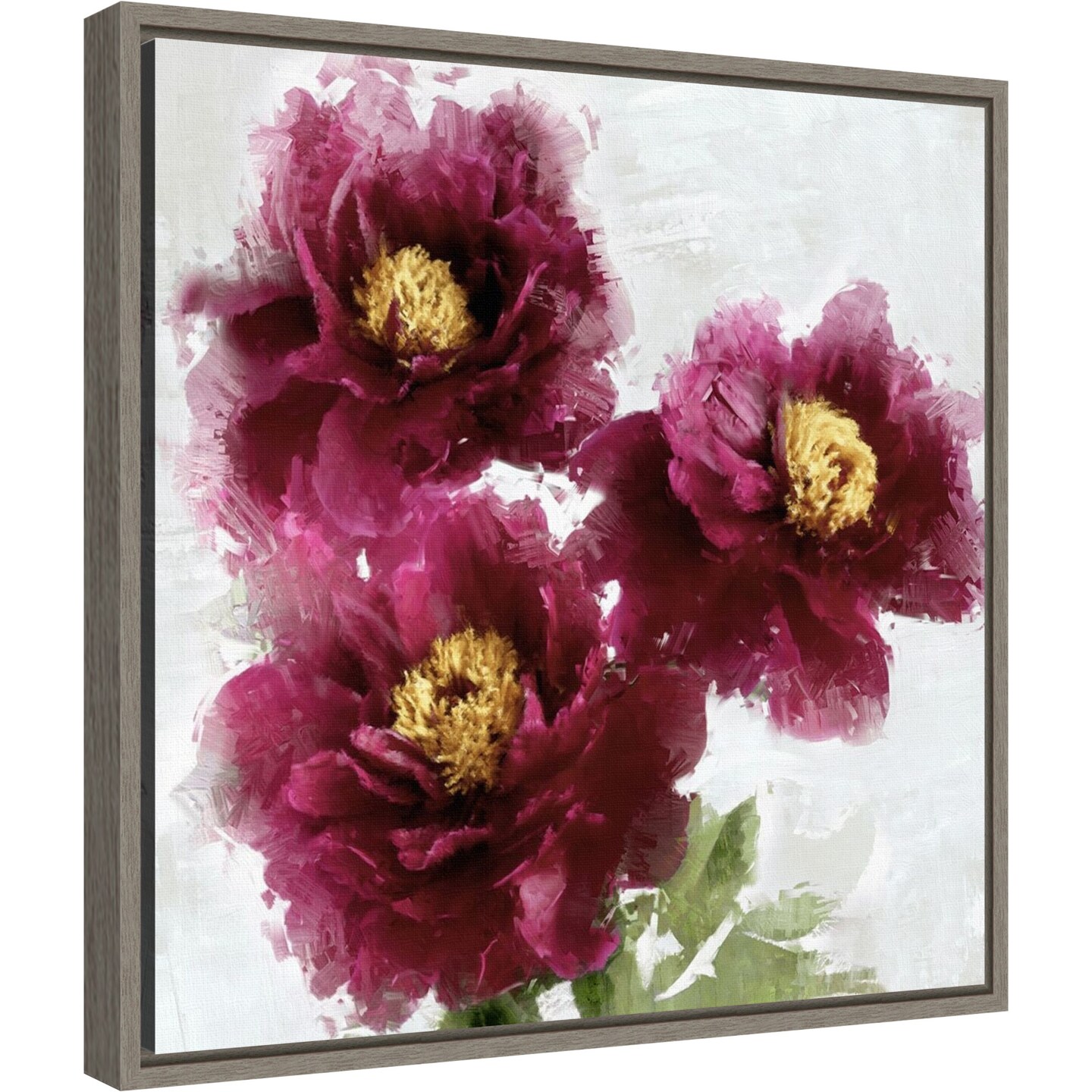 Burgundy Bloom I by Jesse Stevens 16-in. W x 16-in. H. Canvas Wall Art Print Framed in Grey