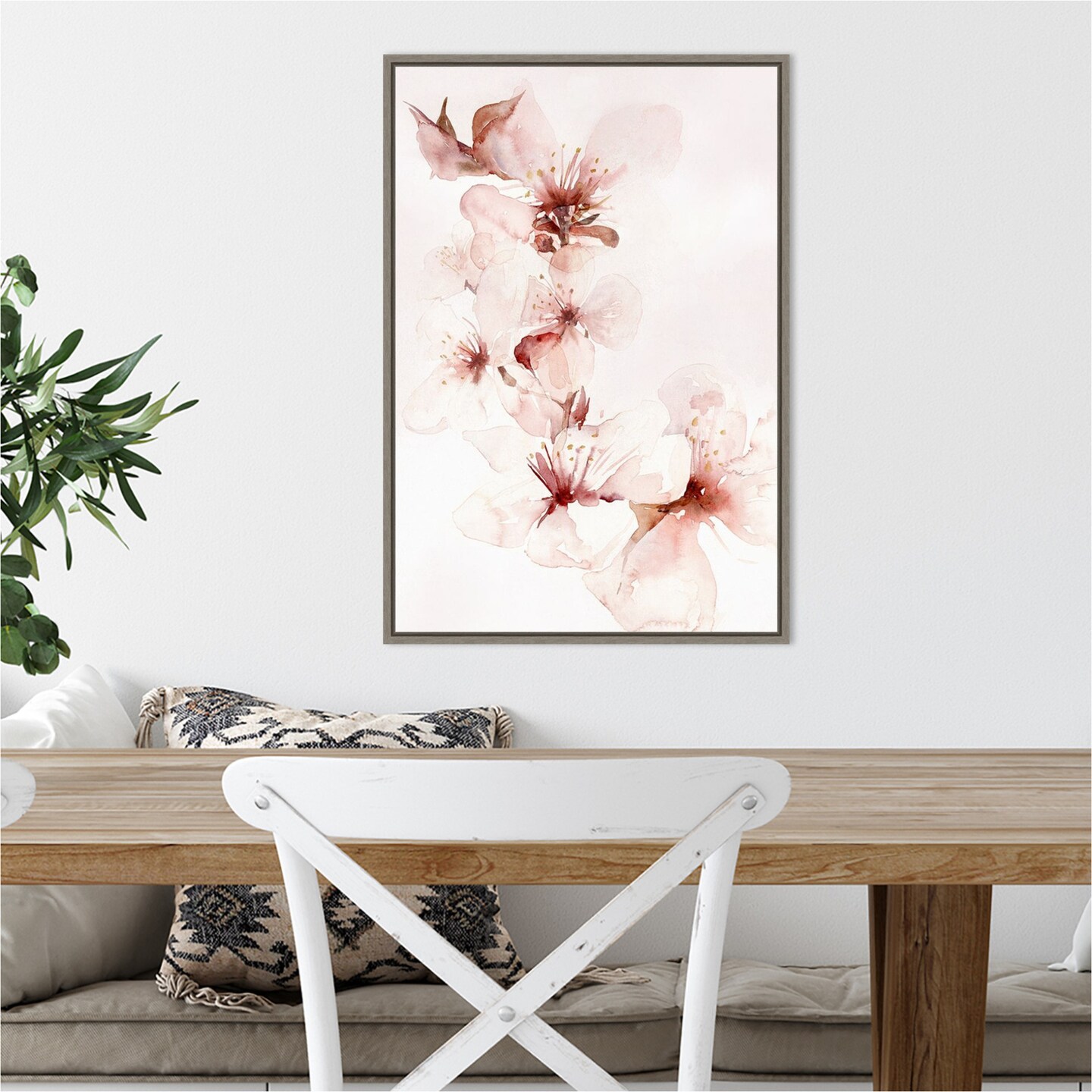 Watercolor Blossoms II by PI Gallerie 16-in. W x 23-in. H. Canvas Wall Art Print Framed in Grey