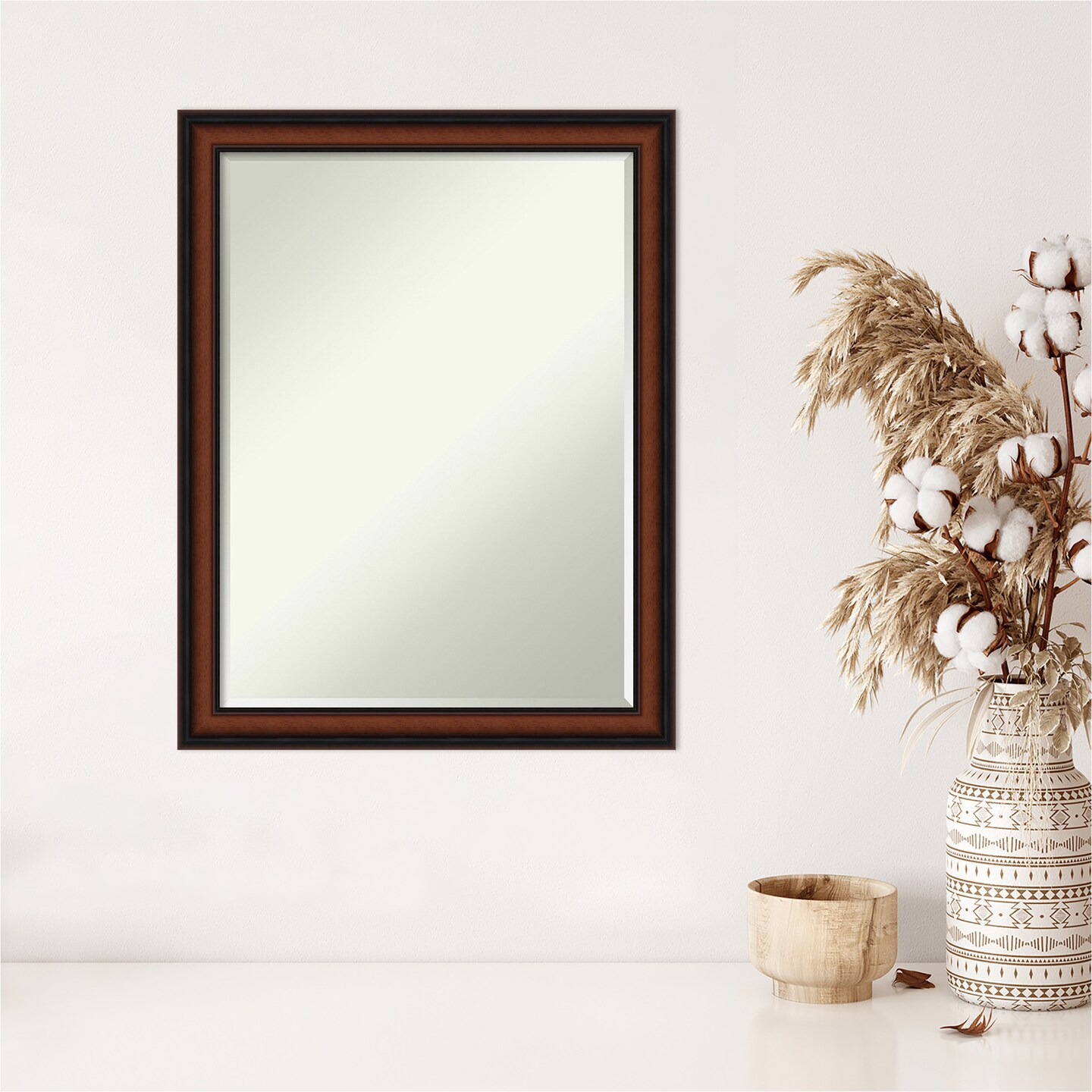 Petite Bevel Wood Wall Mirror, Cyprus Walnut Narrow Frame