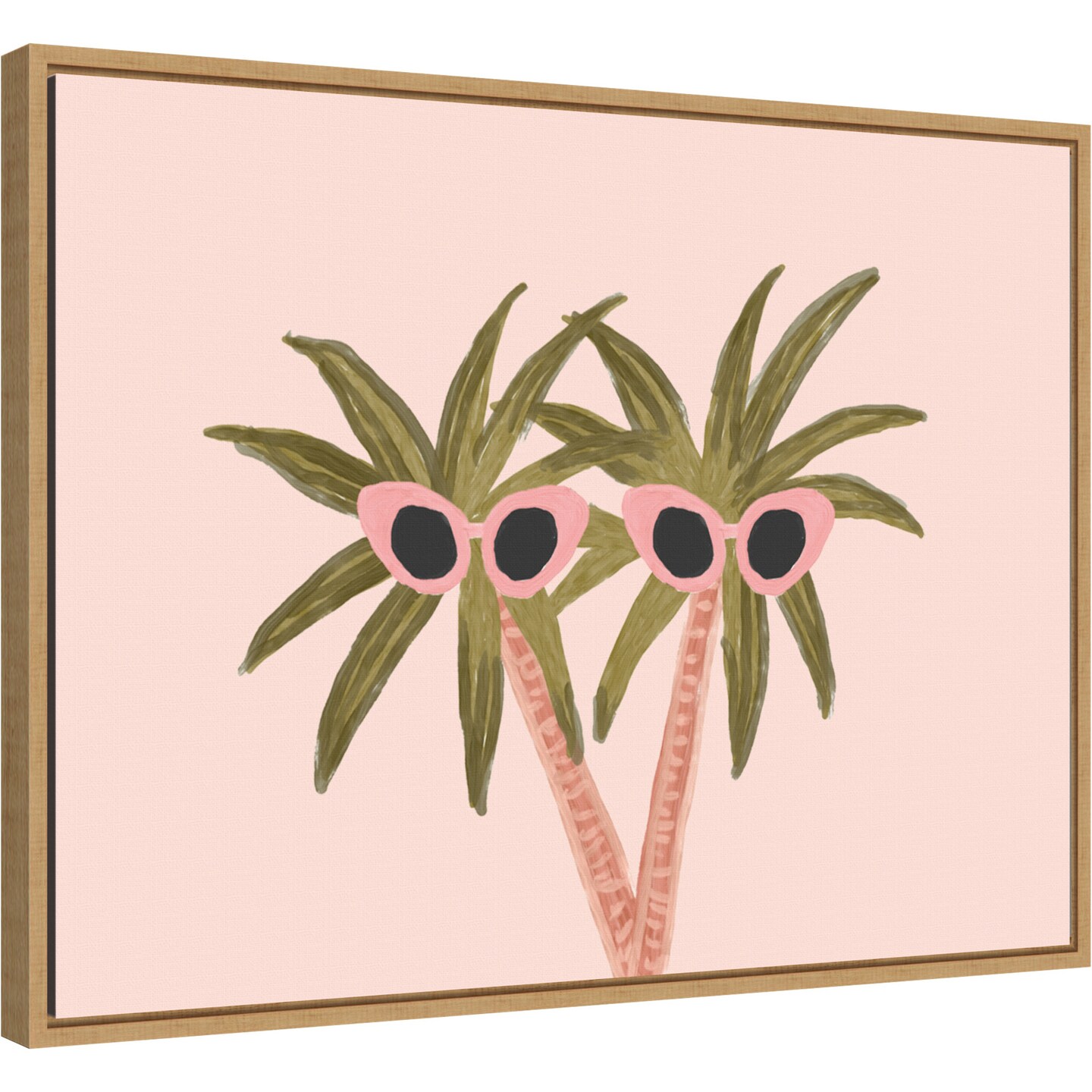 Palm Trees and Sunglasses by Kendra Dandy 24-in. W x 18-in. H. Canvas Wall Art Print Framed in Natural