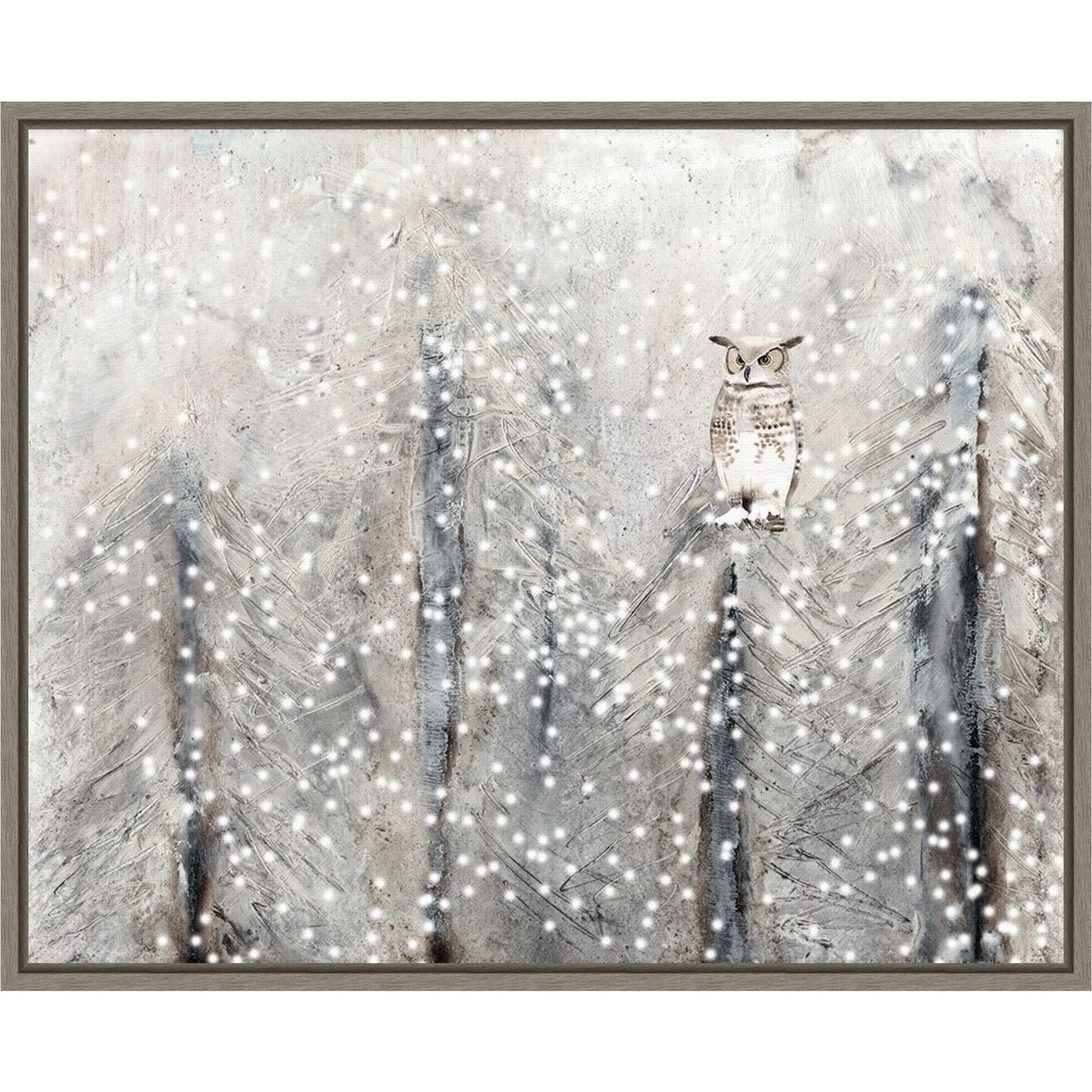 Snowy Habitat I (Owl) by Alicia Ludwig 20-in. W x 16-in. H. Canvas Wall Art Print Framed in Grey