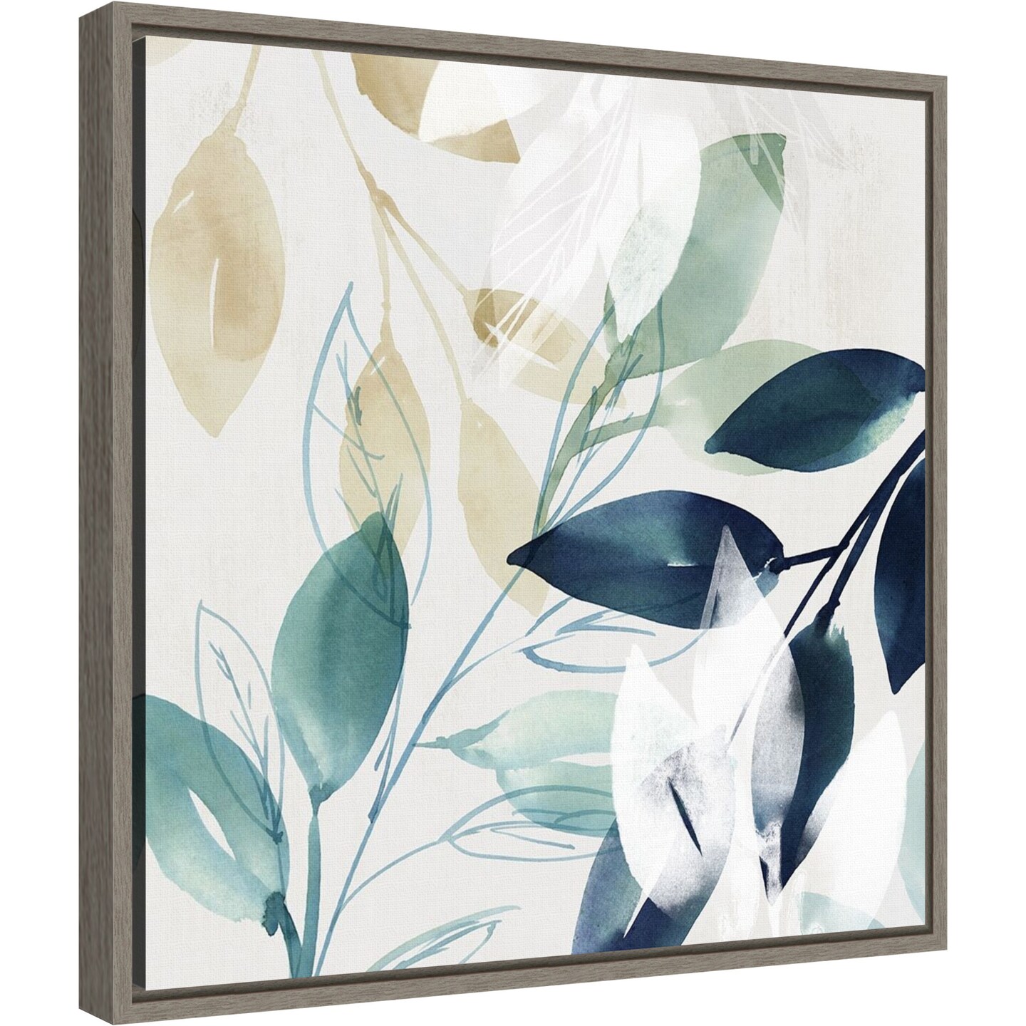 Green Sleeves II (Leaves) by Isabelle Z 16-in. W x 16-in. H. Canvas Wall Art Print Framed in Grey
