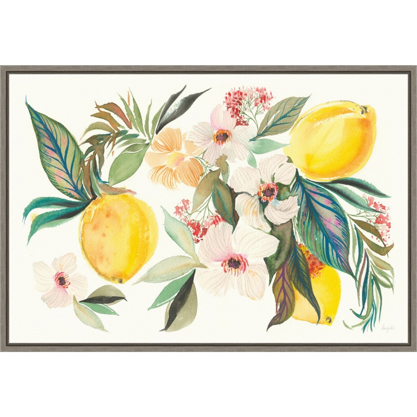 Citrus Summer I v2 by Kristy Rice 23-in. W x 16-in. H. Canvas Wall Art Print Framed in Grey