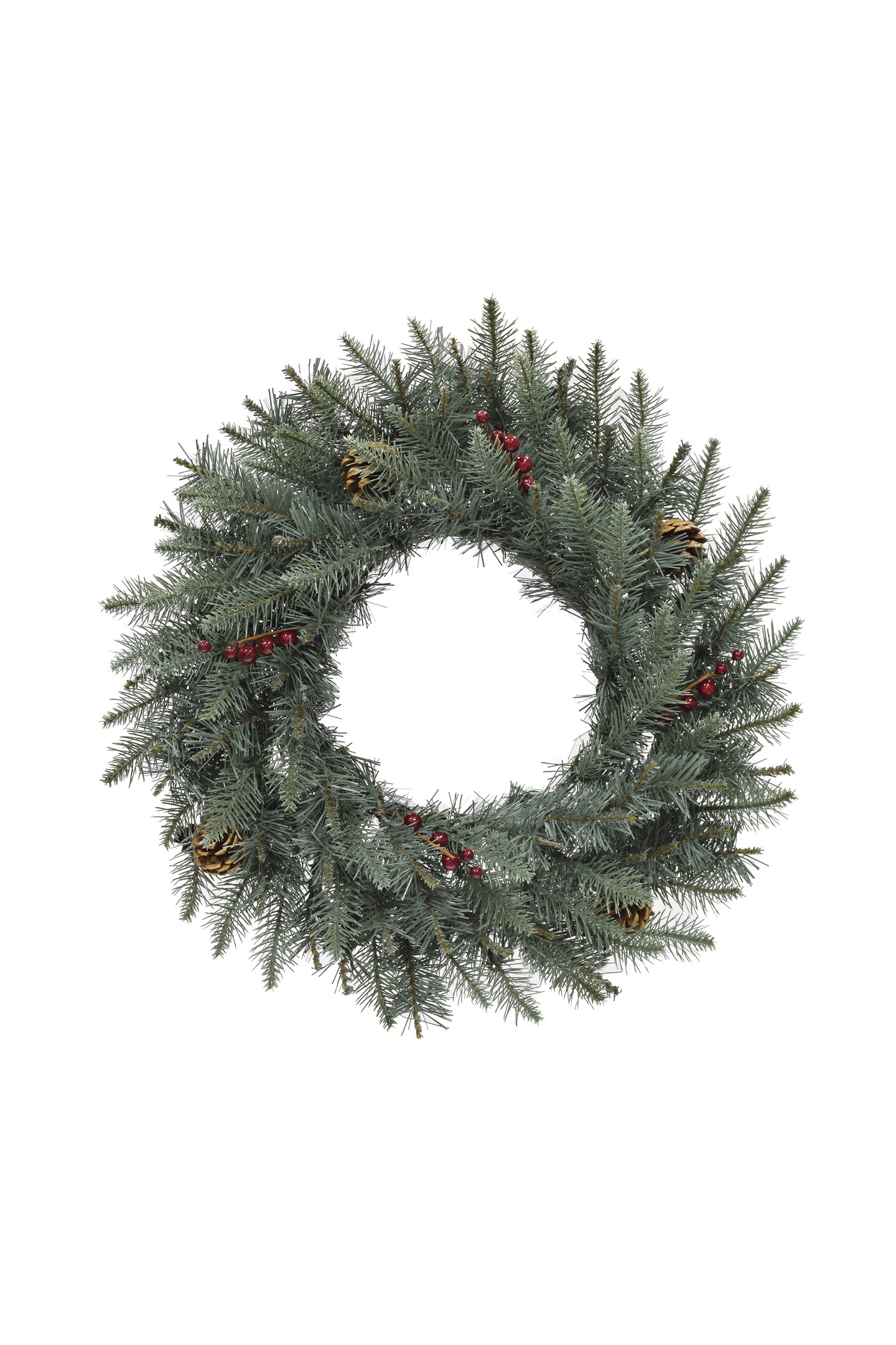 Perfect Holiday 24&#x22; Carolina Spruce Wreath With Pine Cones And Red Berry Clusters