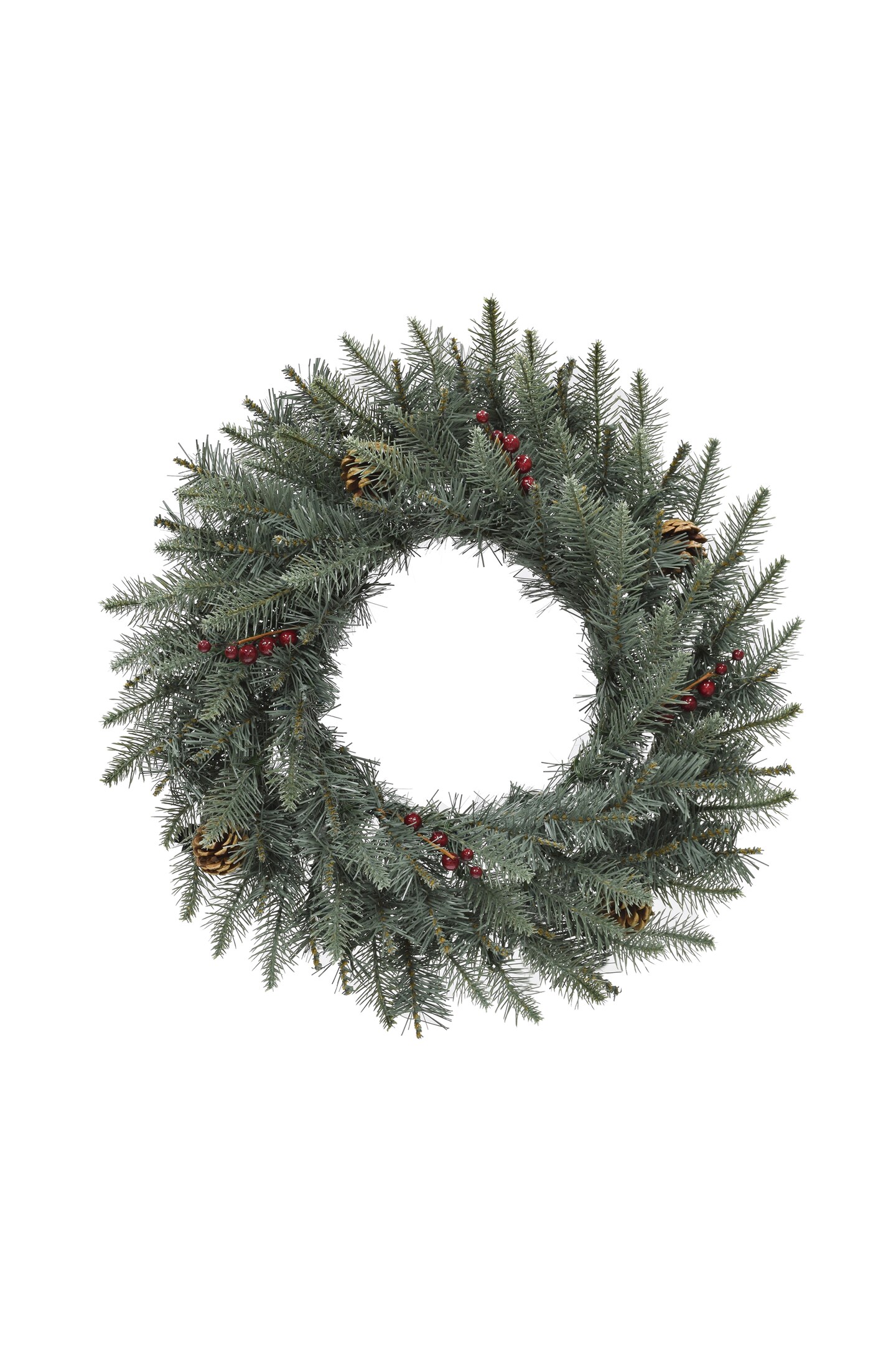 Perfect Holiday 24" Carolina Spruce Wreath With Pine Cones And Red Berry Clusters