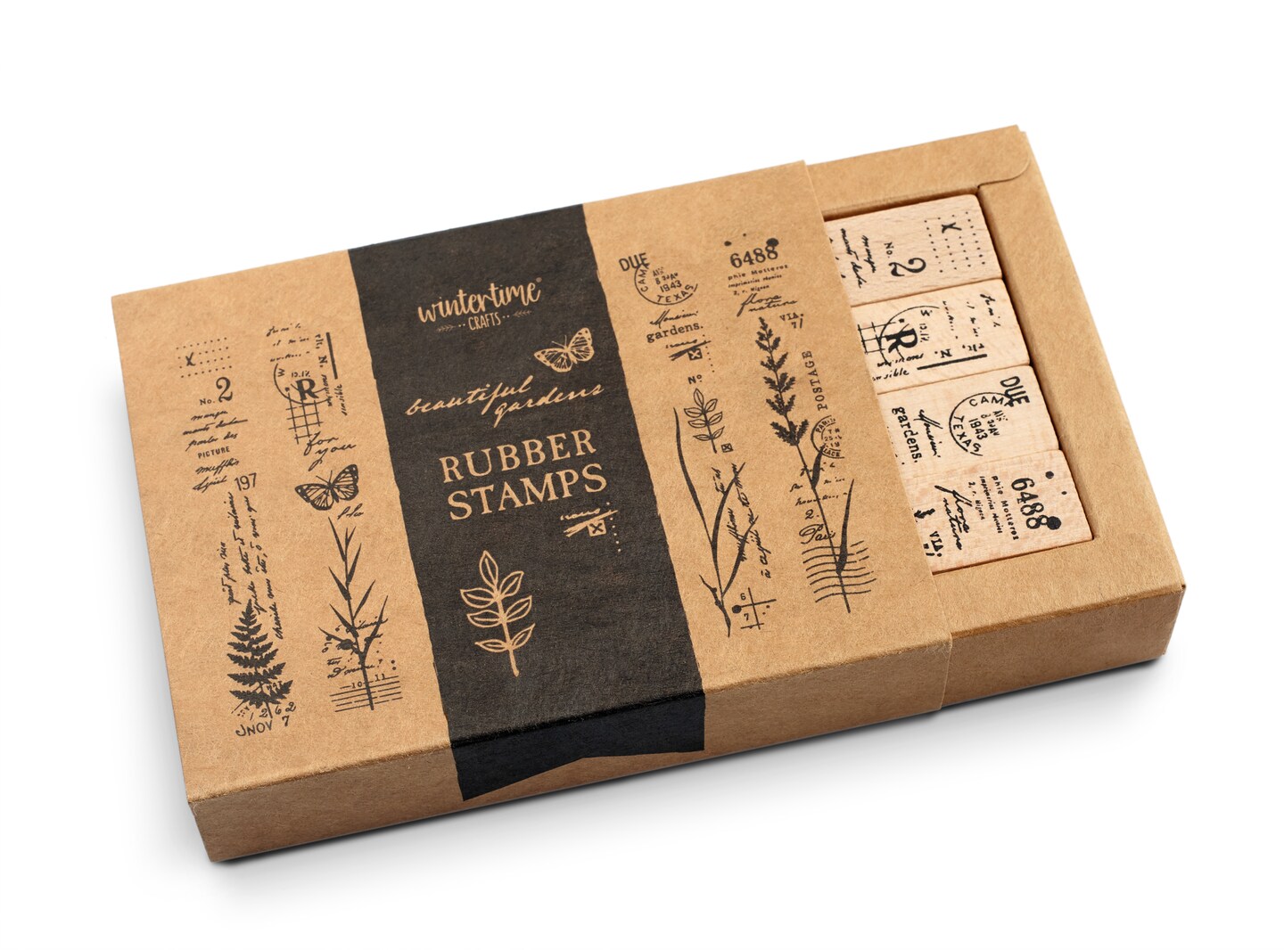 4 Pieces Slim Wood Mounted Rubber Stamp Set by Wintertime Crafts