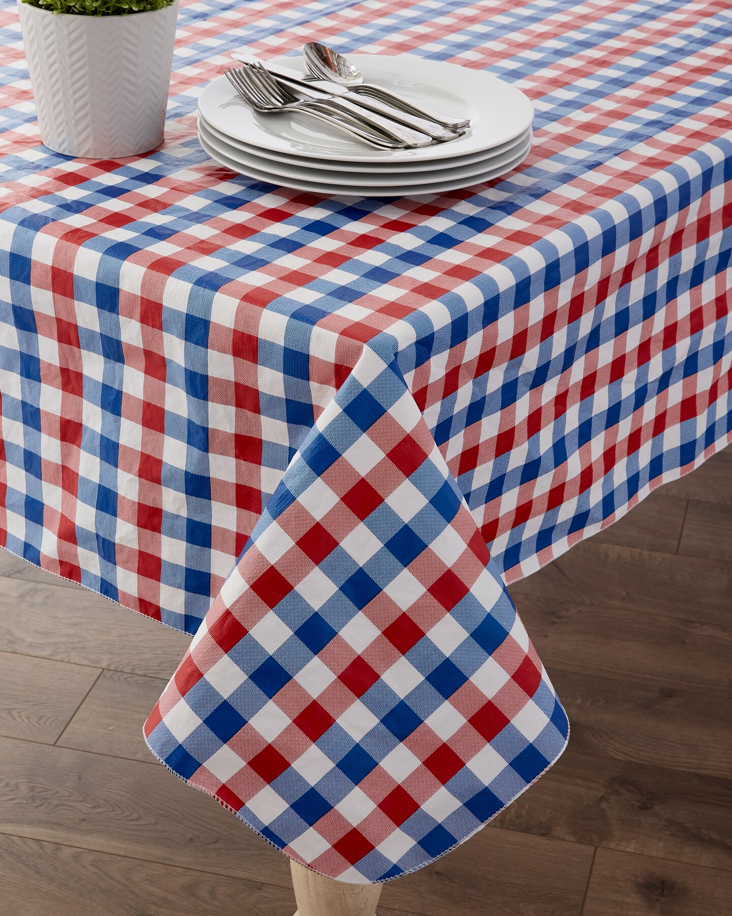 J&#x26;M Red, White And Blue Check Vinyl Tablecloth
