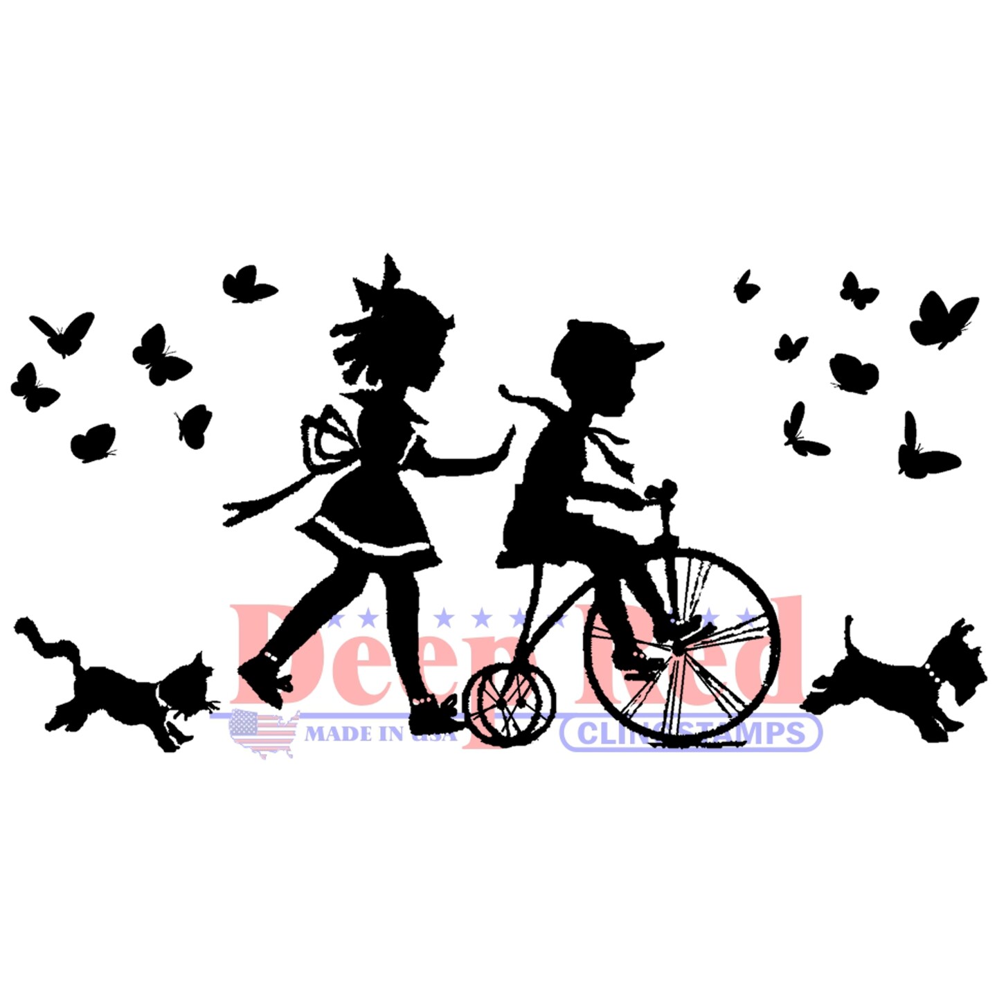 Deep Red Stamps Children Silhouette Rubber Cling Stamp 3.2 x 1.5  inches