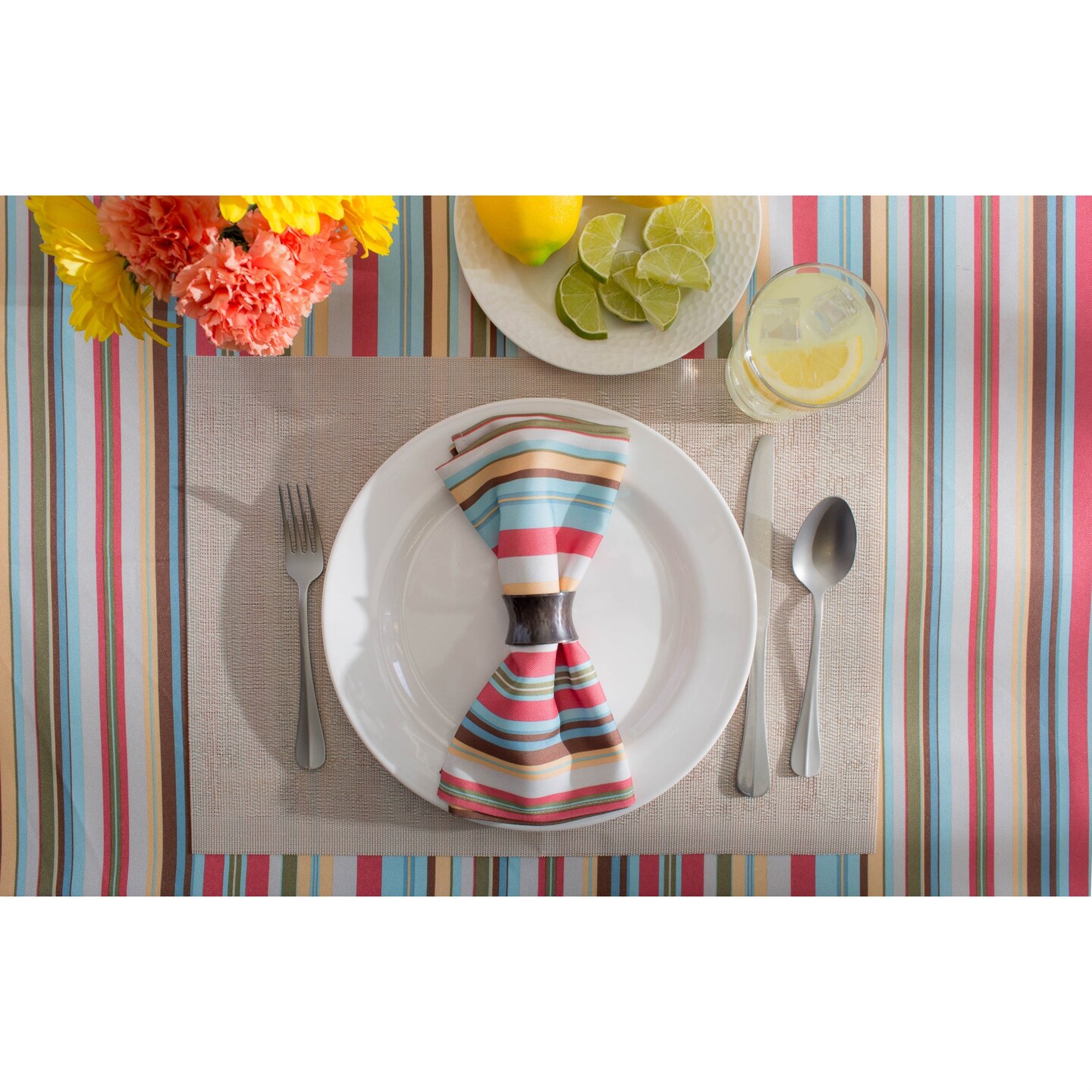 DII Summer Stripe Outdoor Tablecloth 60 Round
