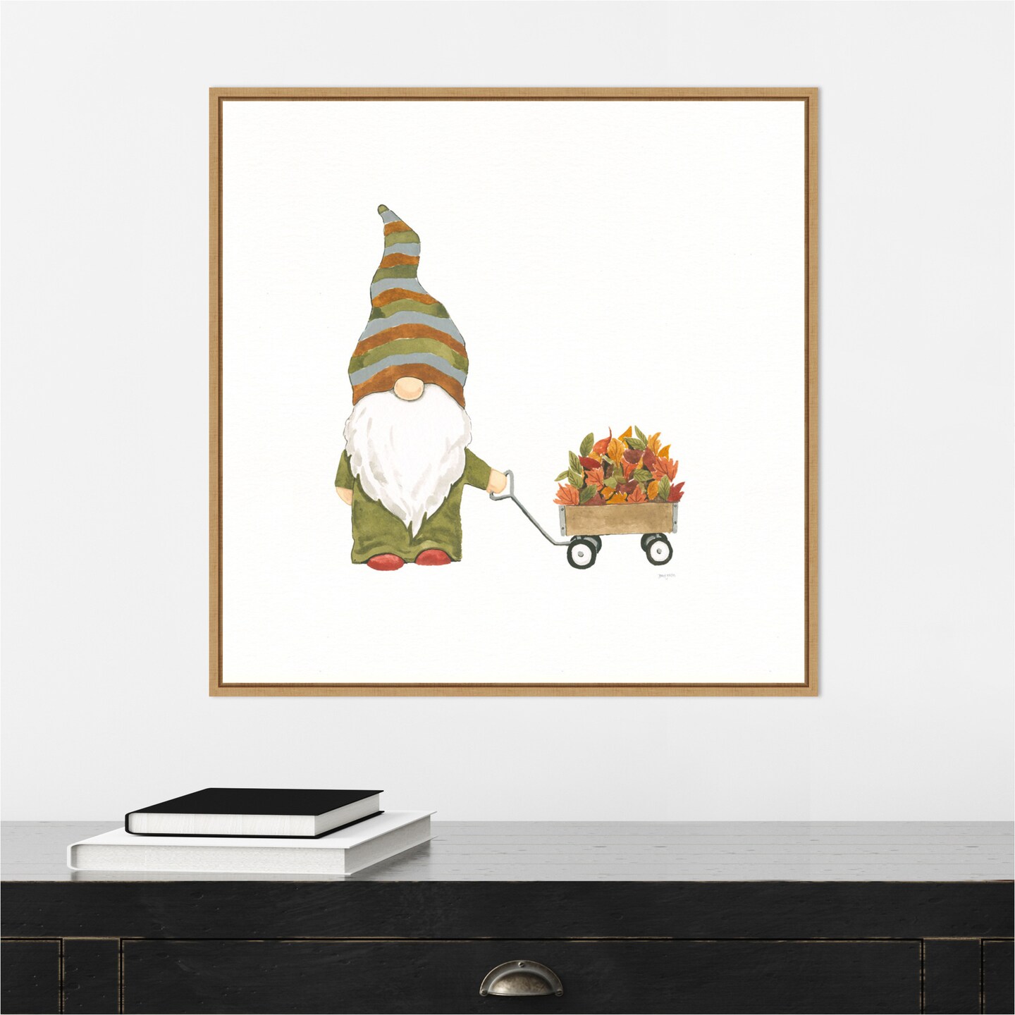 Harvest Gnomes II by Jenaya Jackson 22-in. W x 22-in. H. Canvas Wall Art Print Framed in Natural