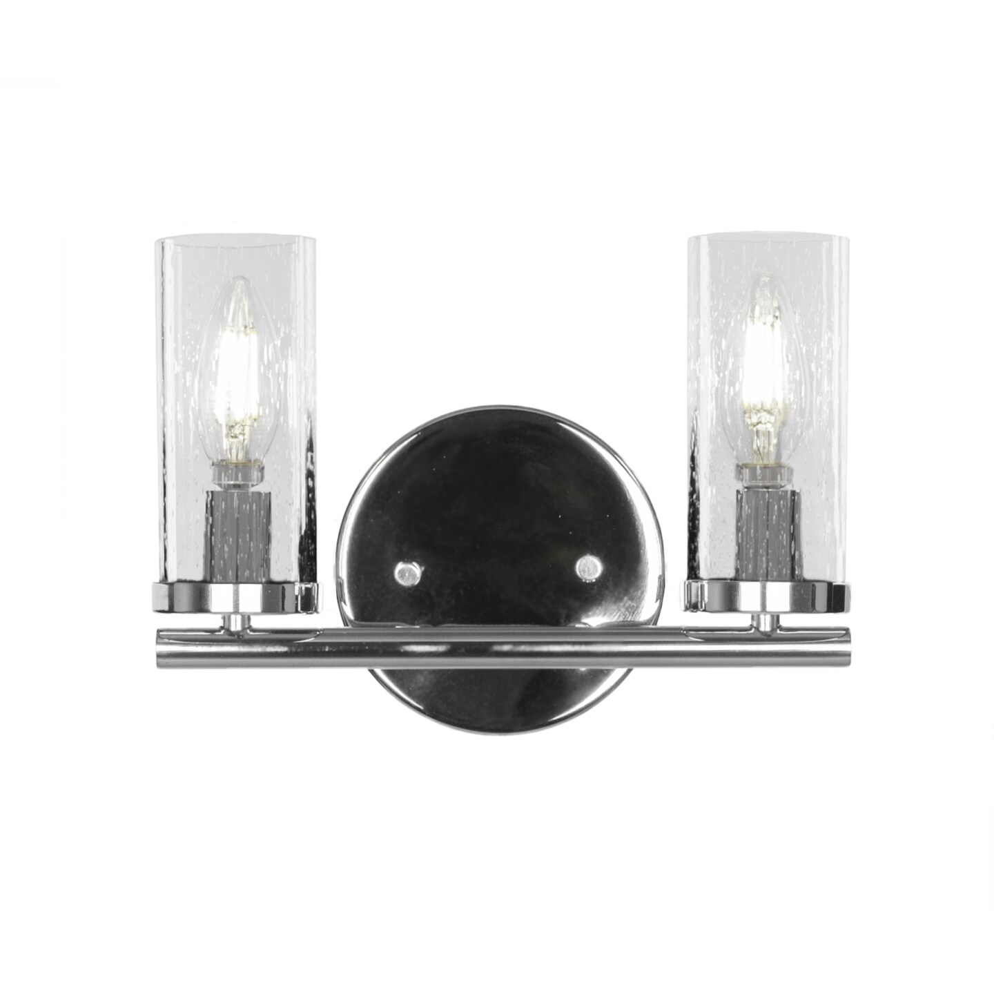 Trinity 2 Light Bath Bar In Chrome Finish With 2.5" Clear Bubble Glass