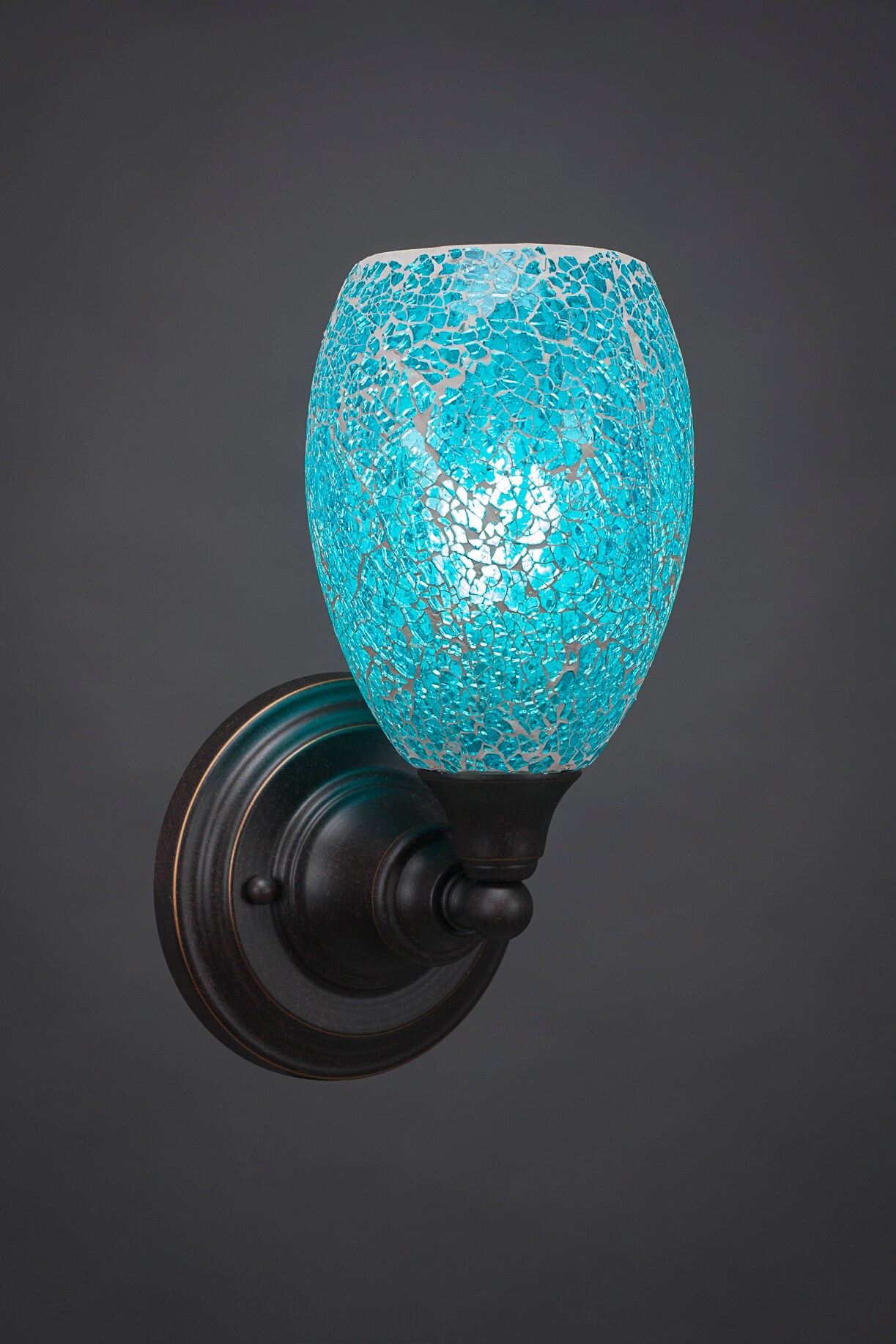 Wall Sconce Shown In Dark Granite Finish With 5 Turquoise Fusion Glass