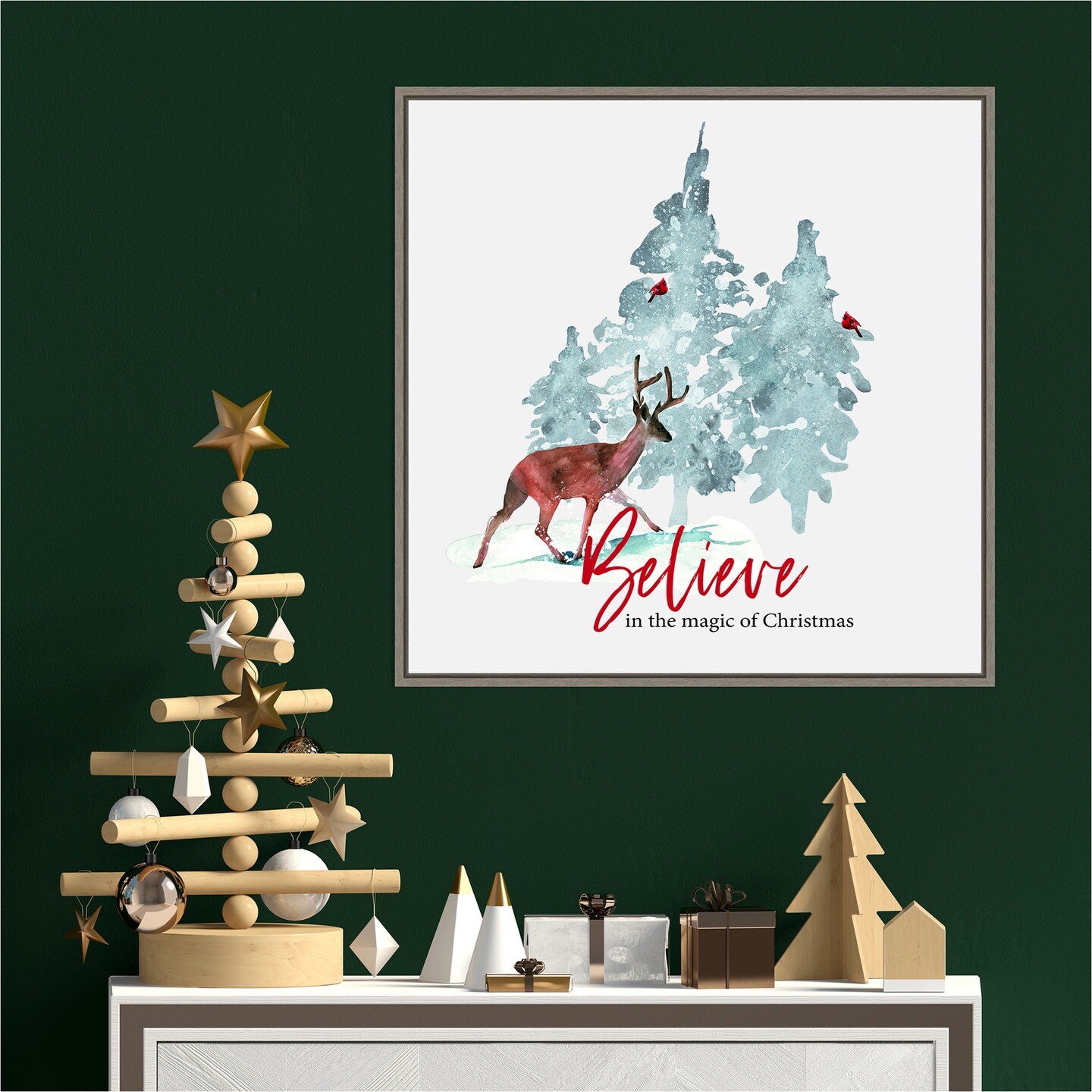 Believe in Christmas by Amanti Art Portfolio 22-in. W x 22-in. H. Canvas Wall Art Print Framed in Grey