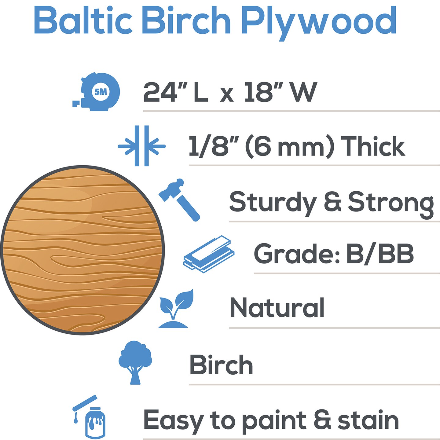 Baltic Birch Plywood, 18 x 24 Inch, B/BB Grade Sheets, 1/4 or 1/8 Inch  Thick, Woodpeckers