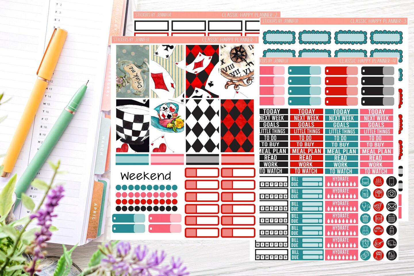 Alice In Wonderland Planner Sticker Kit (for 7x9 vertical planners)