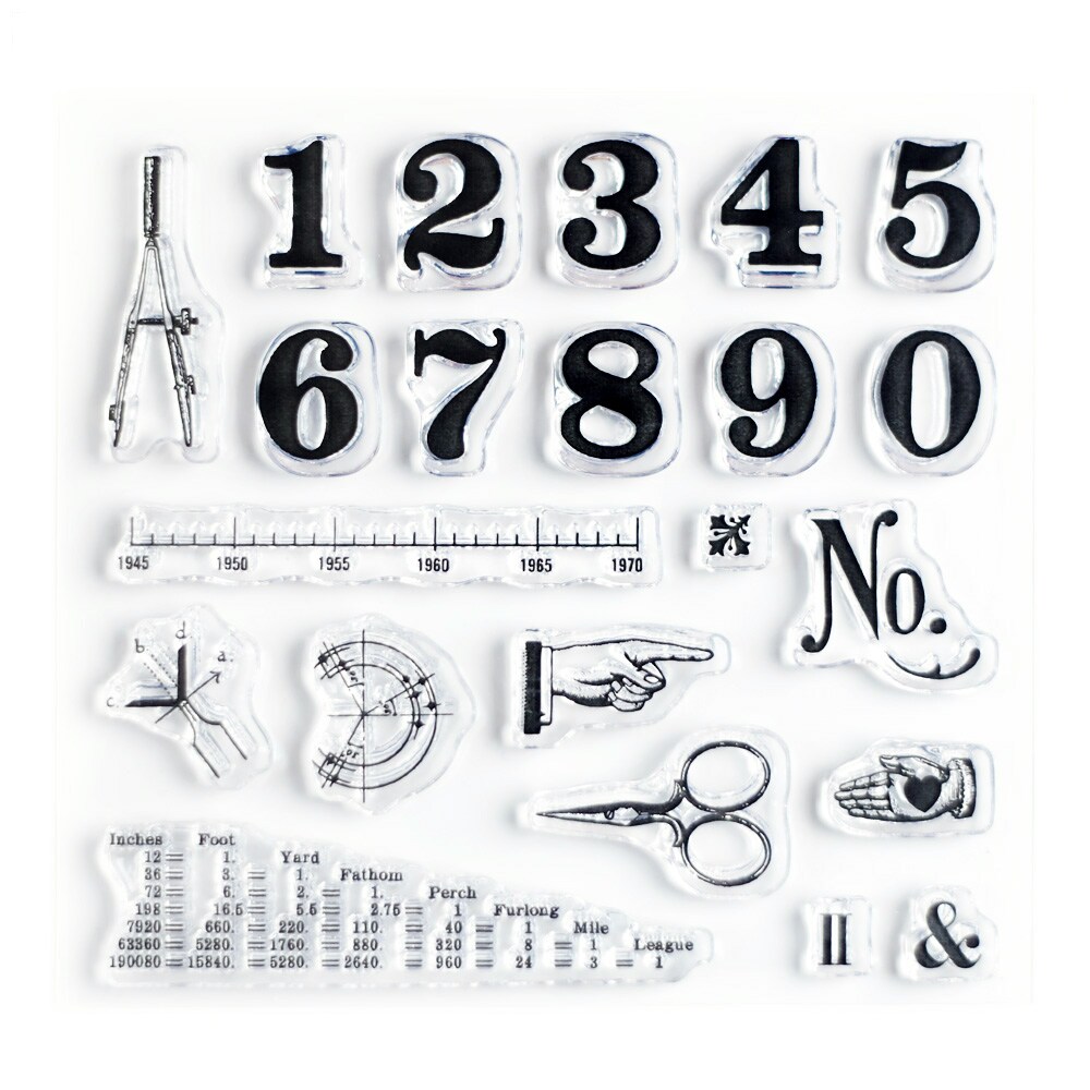 Vintage Numbers Small Clear Stamp Set 4x4 inch by Wintertime Crafts