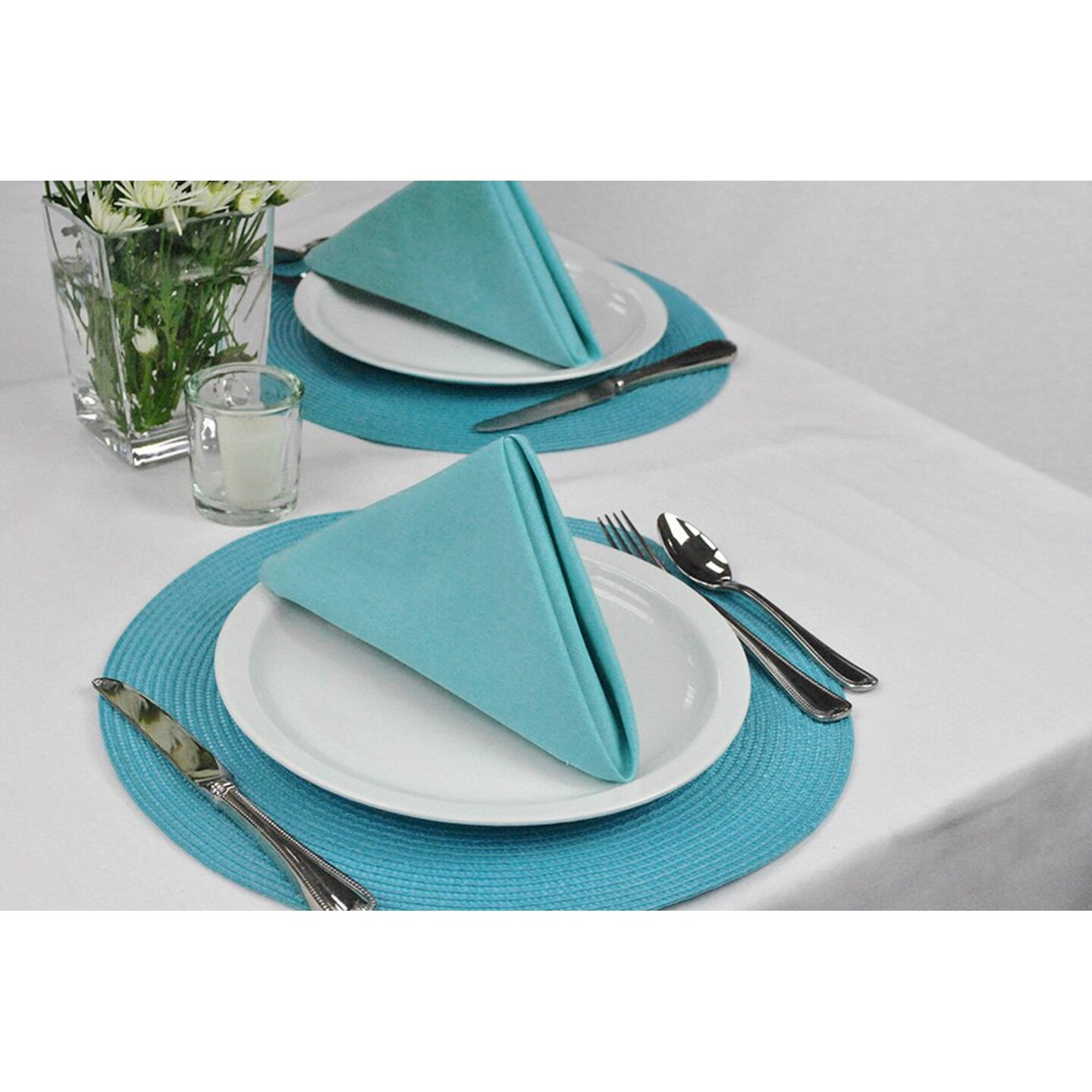 PLACEMAT ROUND PP WOVEN AQUA Set of 6