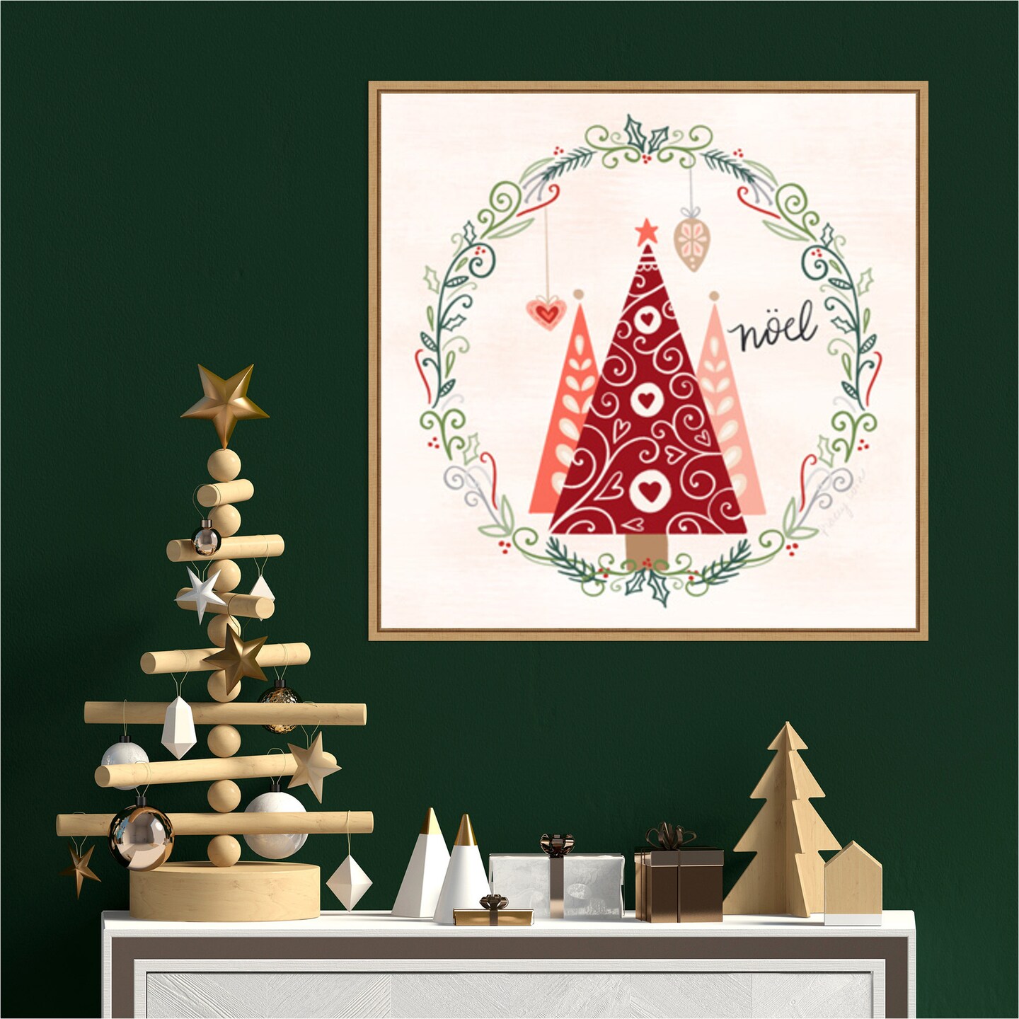 Hygge Christmas III by Noonday Design 22-in. W x 22-in. H. Canvas Wall Art Print Framed in Natural