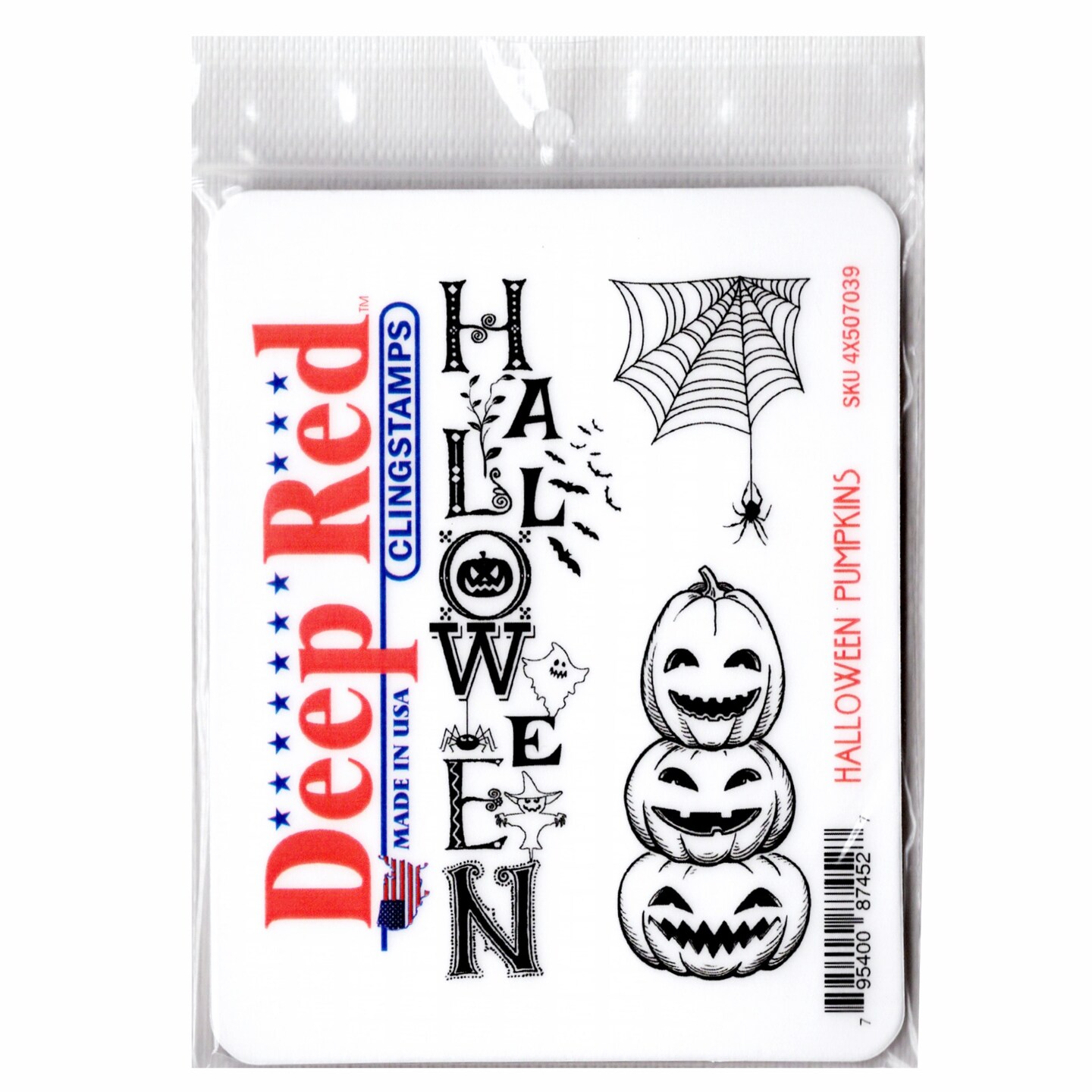Deep Red Stamps Halloween Pumpkins Rubber Cling Stamp 2.1 x 4.2 inches