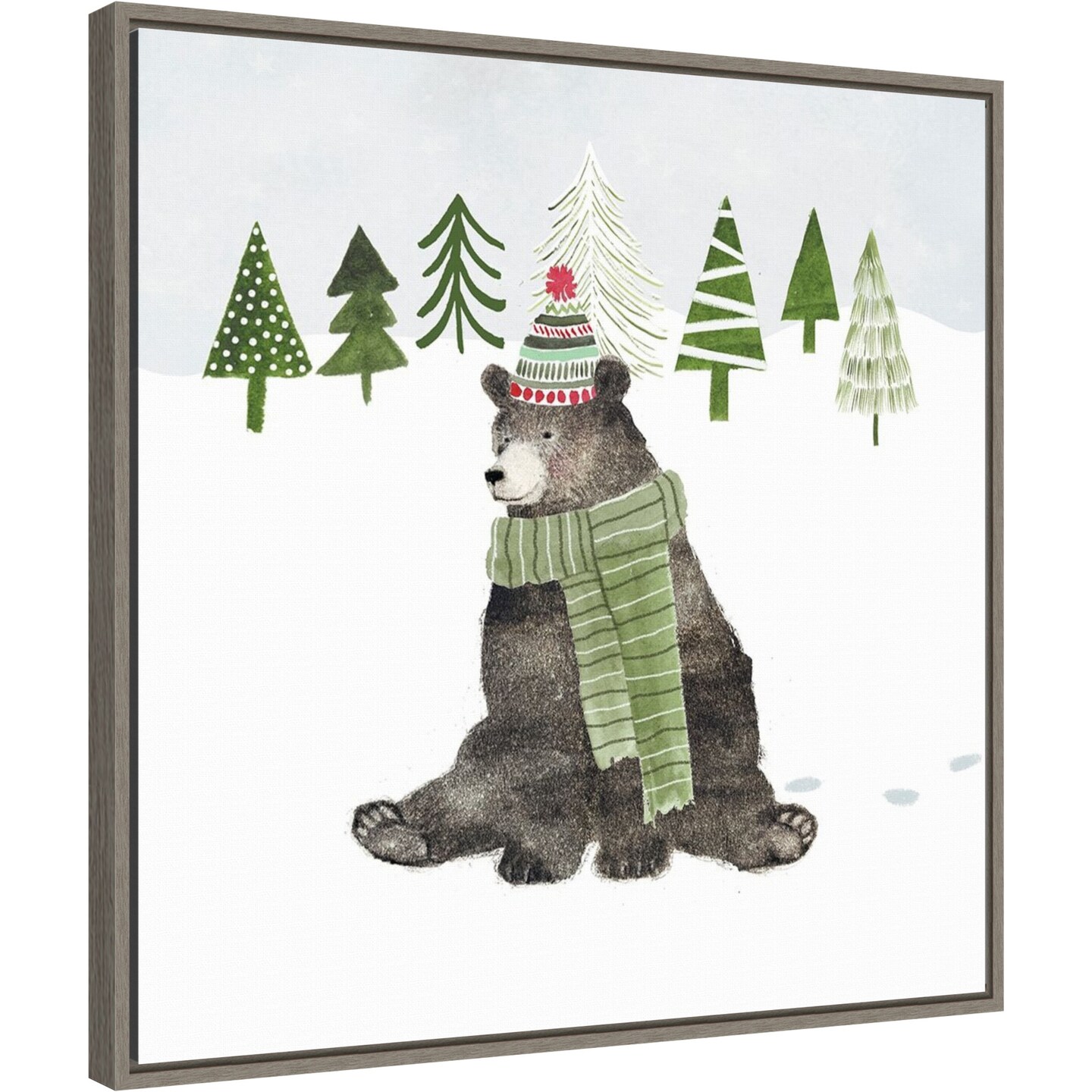 Woodland Christmas IV by Victoria Borges 22-in. W x 22-in. H. Canvas Wall Art Print Framed in Grey