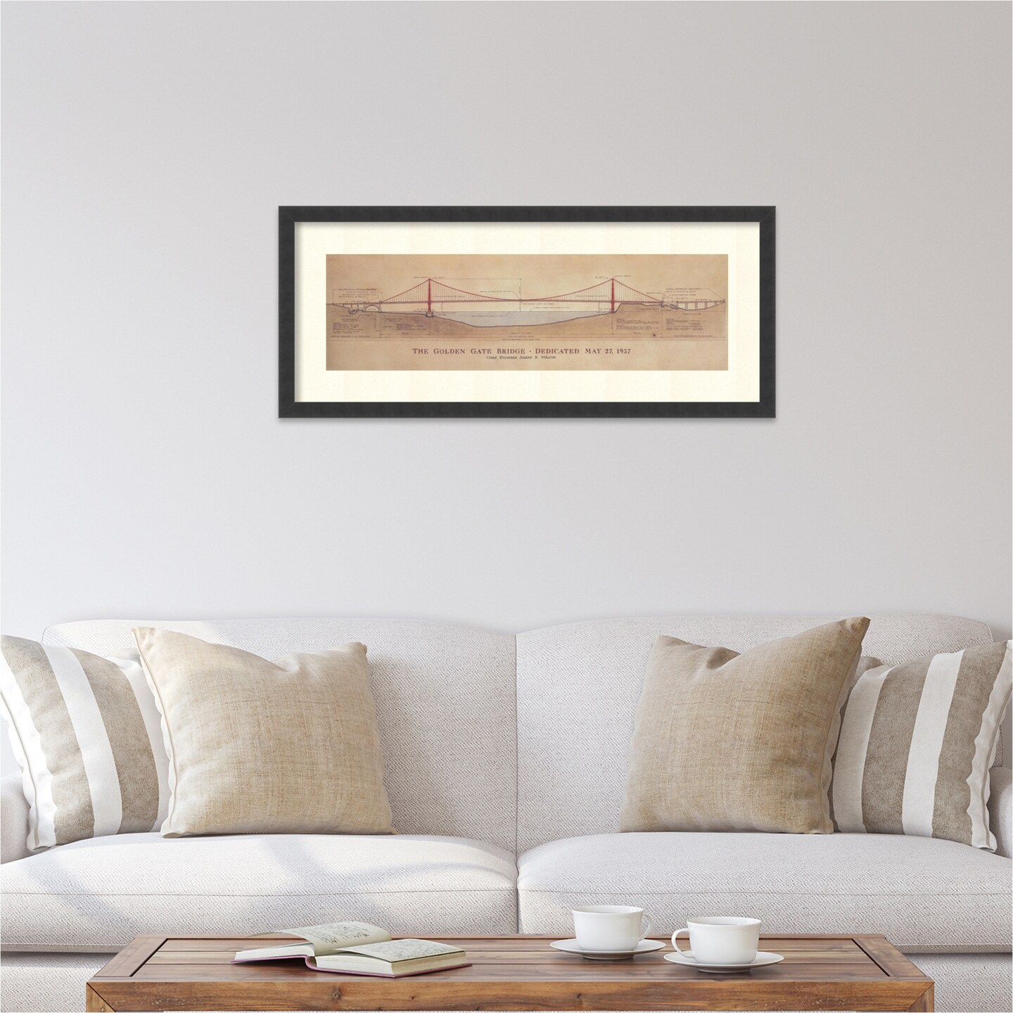 Golden Gate Bridge by Craig S. Holmes Wood Framed Wall Art Print 40 in. W x 17 in. H