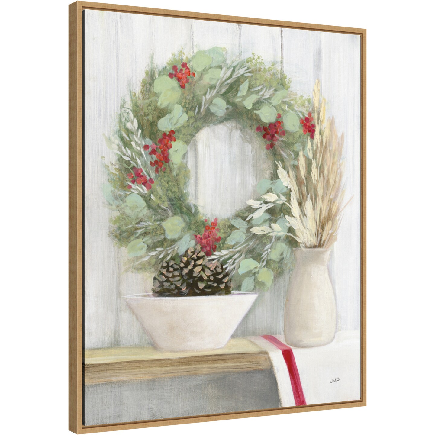 Natural Christmas I by Julia Purinton 23-in. W x 28-in. H. Canvas Wall Art Print Framed in Natural