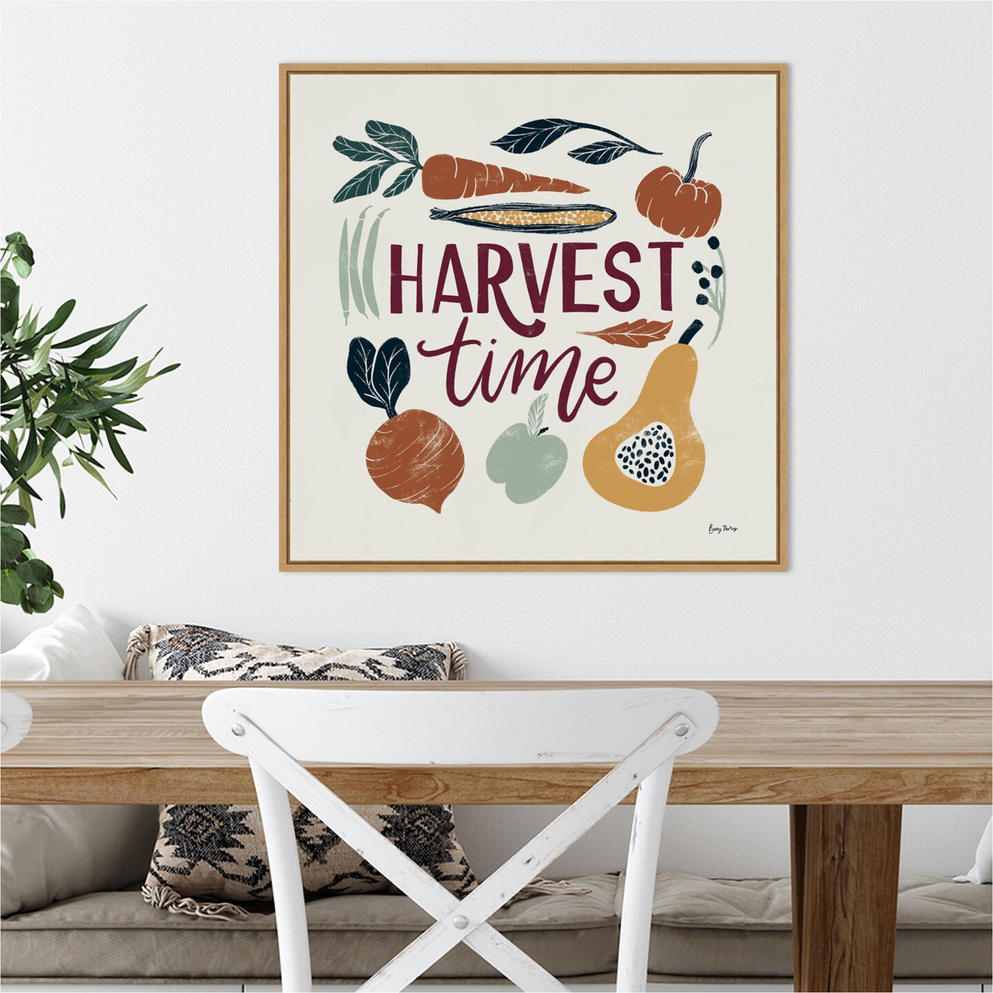 Harvest Lettering I by Becky Thorns 22-in. W x 22-in. H. Canvas Wall Art Print Framed in Natural