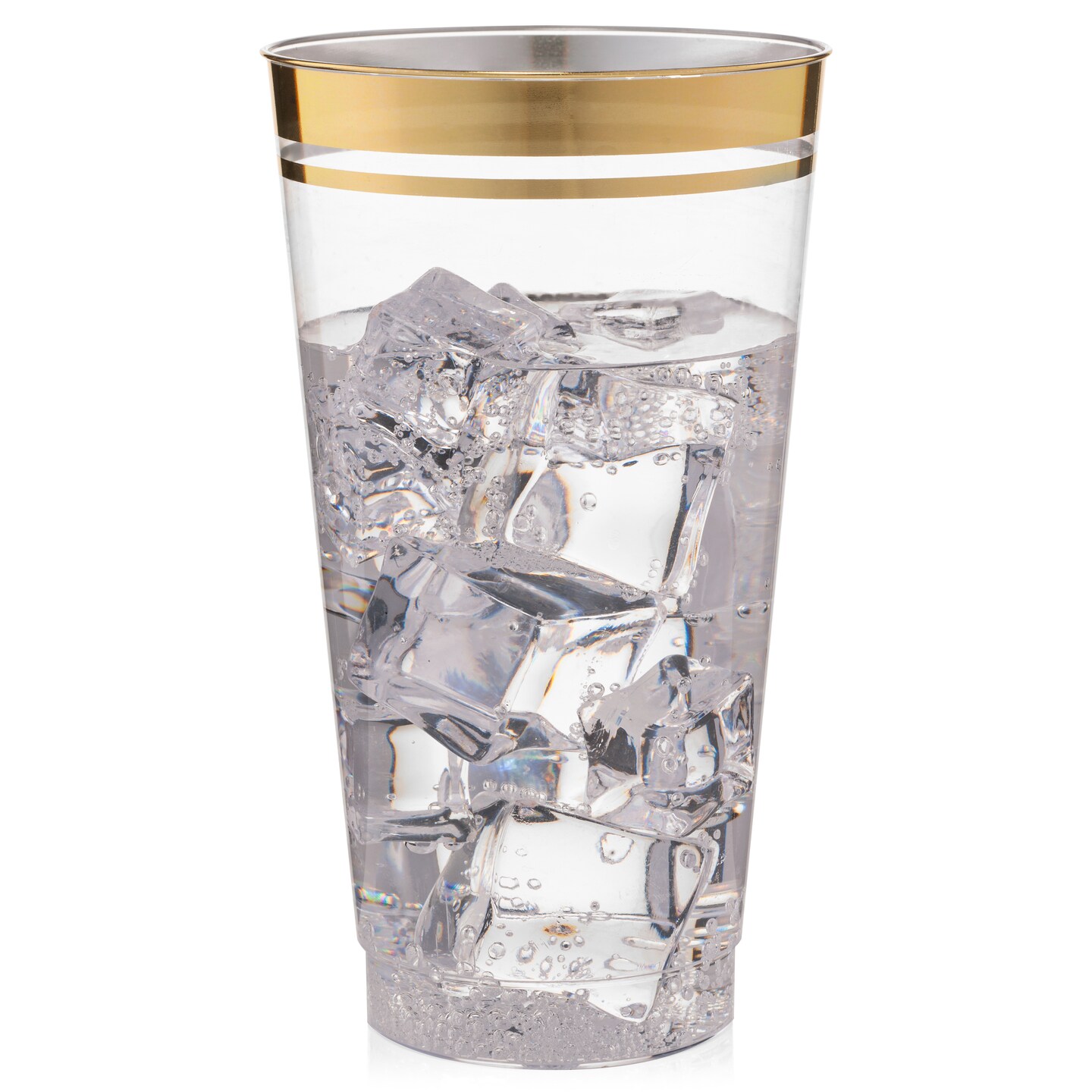 100 Pk 16 oz Clear Plastic Cups | Gold Rimmed Disposable Cups