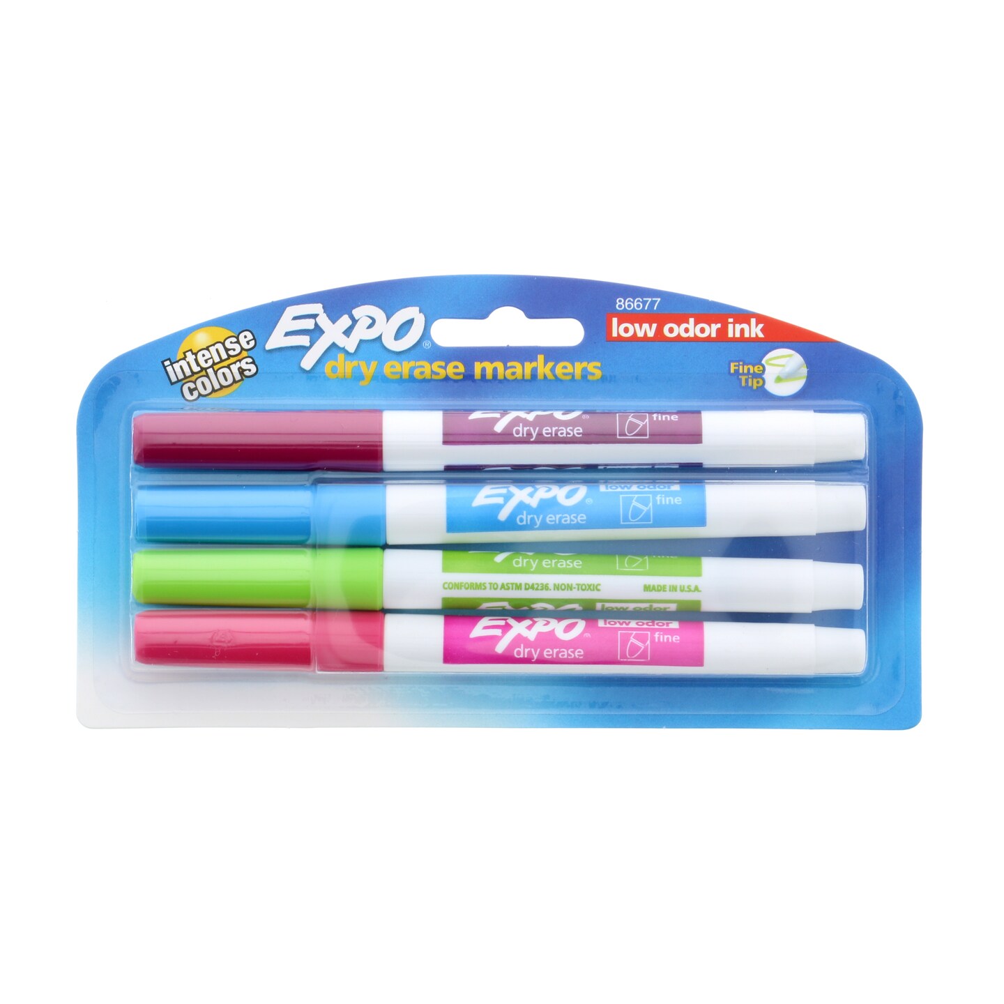 Expo LowOdor DryErase Marker Set, Fine Tips, 4Colors, Tropical