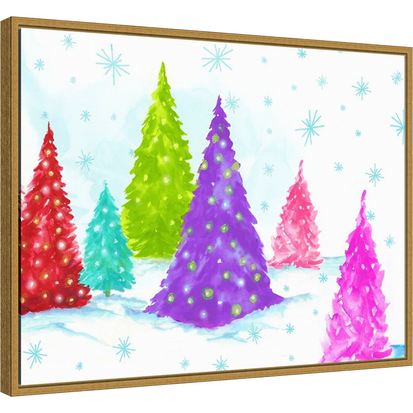 Magic Christmas Trees II by PI Studio 24-in. W x 18-in. H. Canvas Wall Art Print Framed in Gold