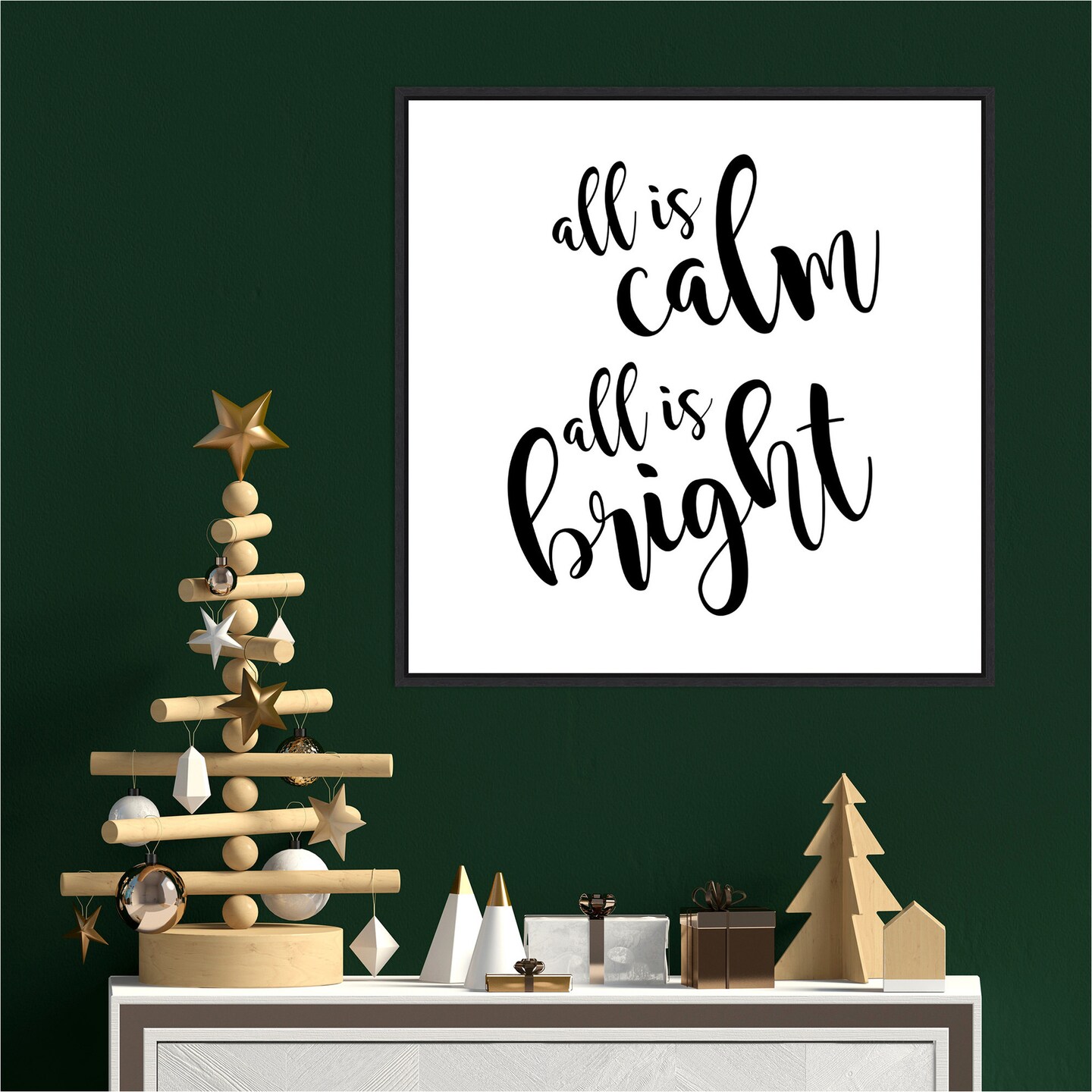 All is Calm Script Black by Amanti Art Portfolio 22-in. W x 22-in. H. Canvas Wall Art Print Framed in Black
