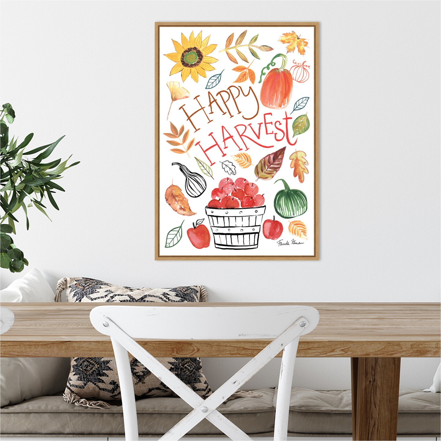 Hello Fall III by Farida Zaman 16-in. W x 23-in. H. Canvas Wall Art Print Framed in Natural