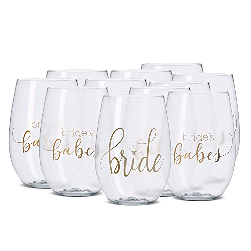 11 Piece Set of 16 oz. Plastic Wine Cups for Bachelorette Parties, Bridal  Showers, and Weddings