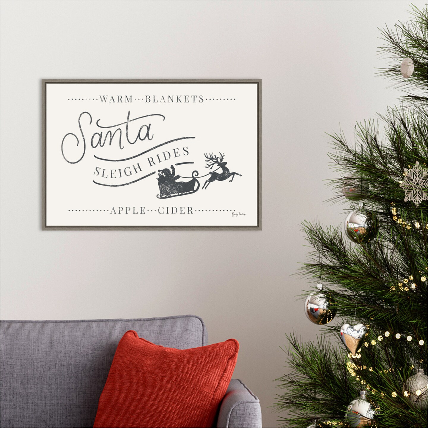 Vintage Christmas VI by Becky Thorns 23-in. W x 16-in. H. Canvas Wall Art Print Framed in Grey