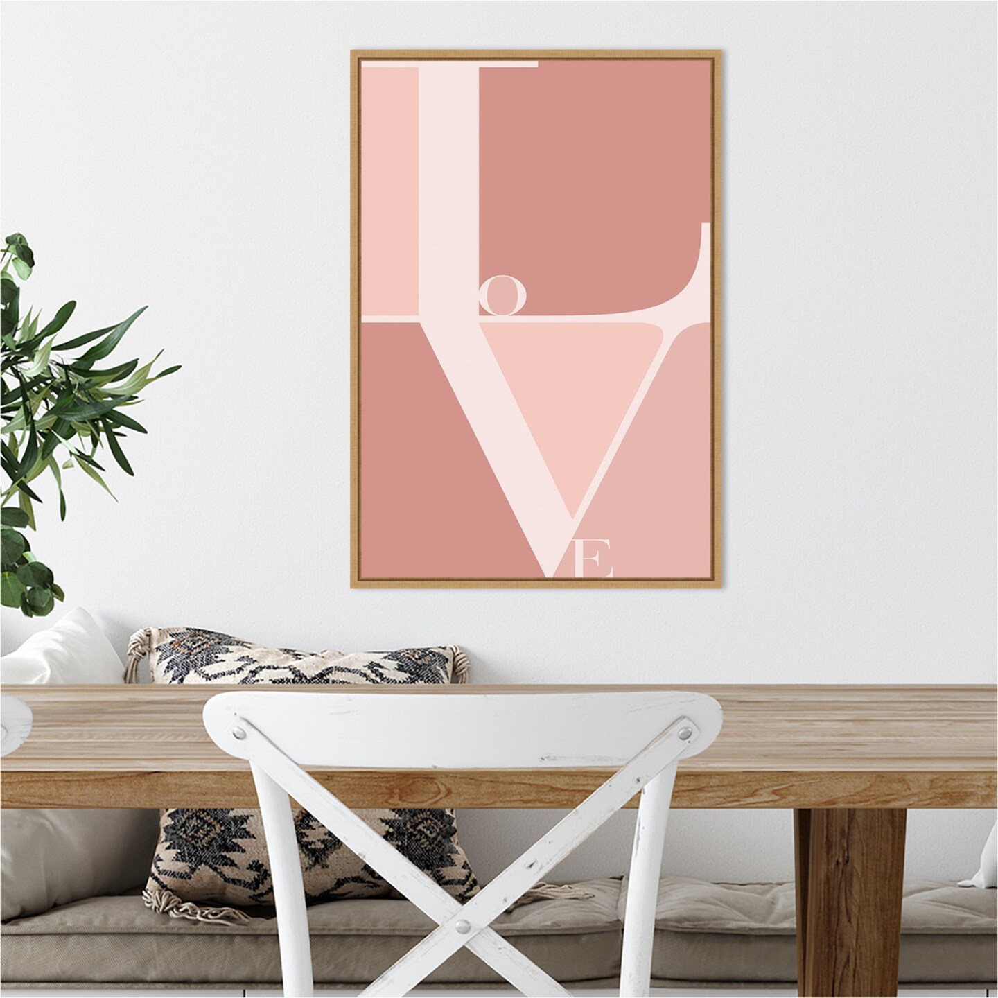 Love by Typelike 16-in. W x 23-in. H. Canvas Wall Art Print Framed in Natural