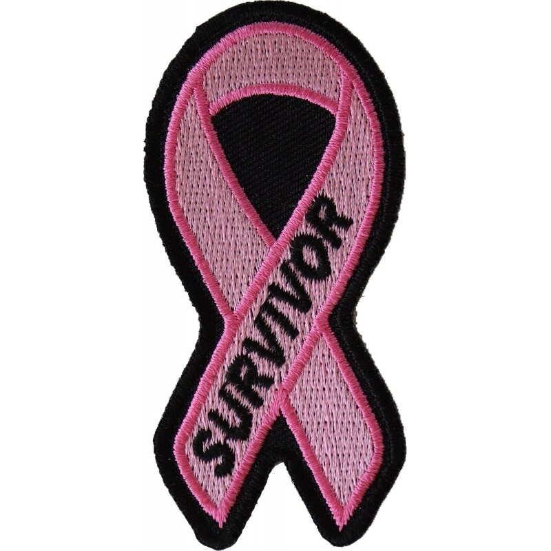 Patch, Embroidered Patch (Iron-On or Sew-On), Breast Cancer Survivor Pink Ribbon, 1.5" x 3.25"