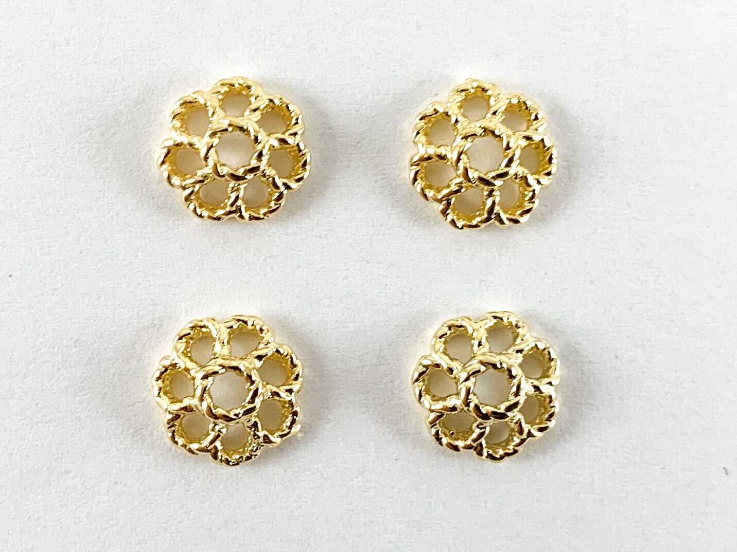 18K Gold Plated Flower Bead Caps 8mm in Brass 10pcs
